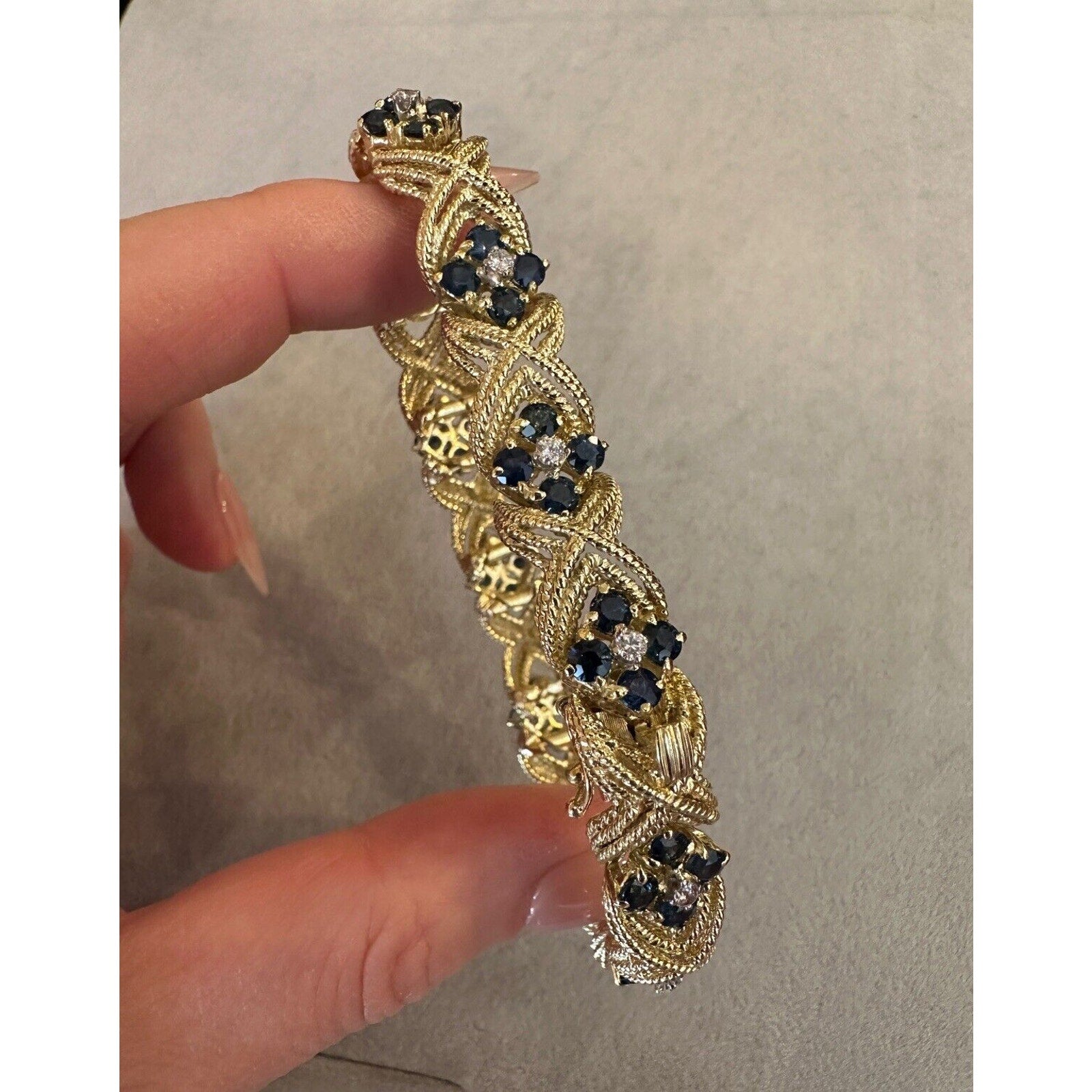 La Triomphe Sapphire and Diamond "X" Bracelet in 18k Yellow Gold