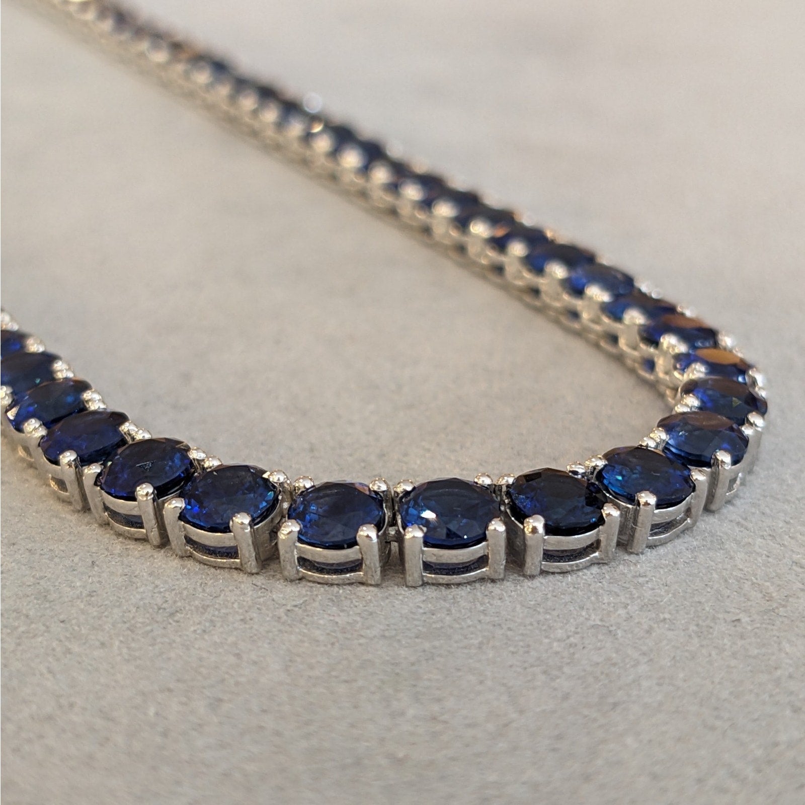 Natural Blue Sapphire Riviera Tennis Necklace 20" long in 14k White Gold