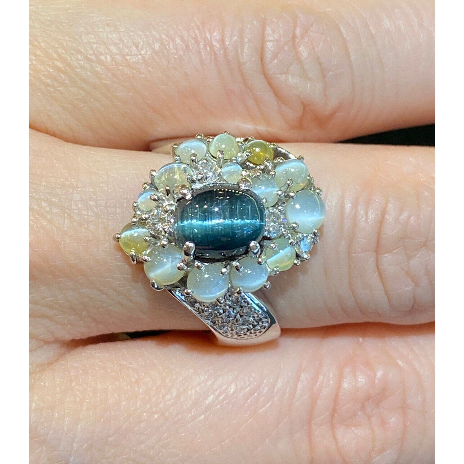 Cats Eye Tourmaline and Chrysoberyl Ring in Platinum