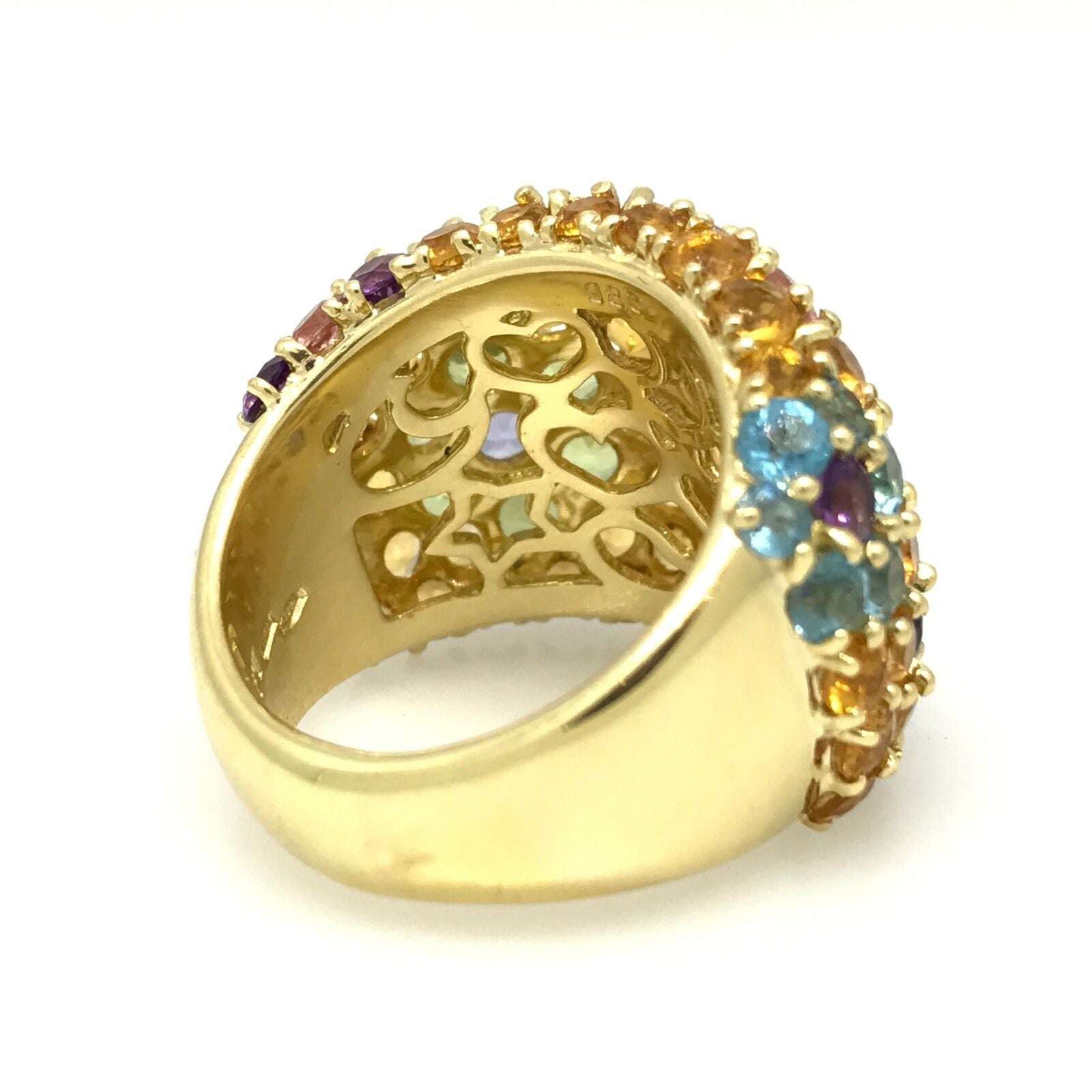 Wide Citrine-Peridot-Amethyst Flower Ring in 18k Yellow Gold