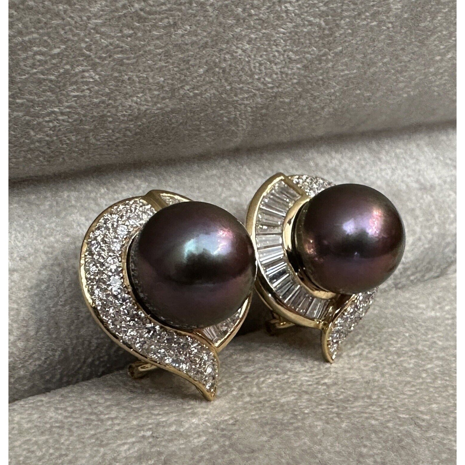 Black South Sea Pearl and Diamond Earrings in 18k Yellow Gold-HM2564AN