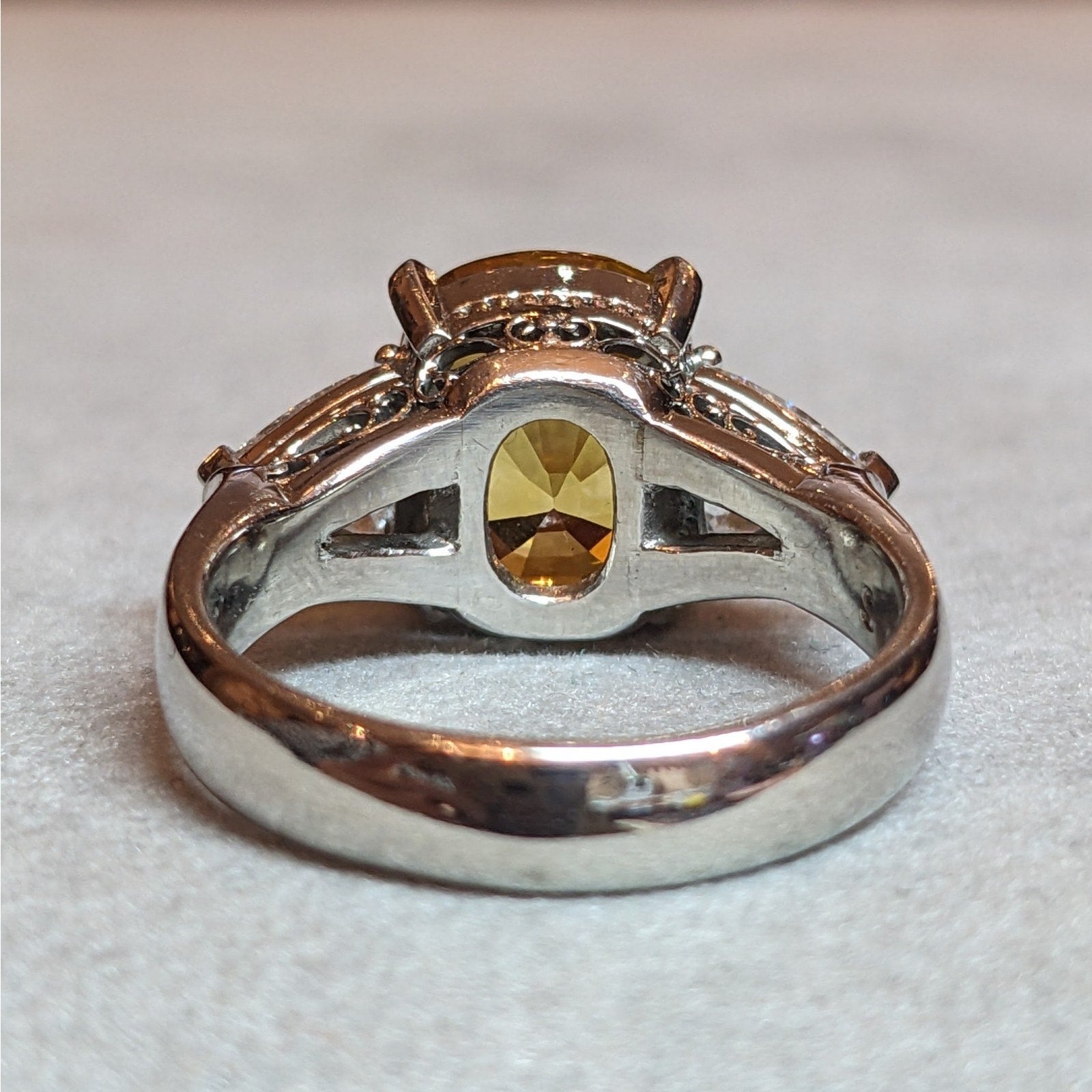 GIA 6.50cts Cushion Yellow Sapphire & Diamond 3-Stone Ring in Platinum