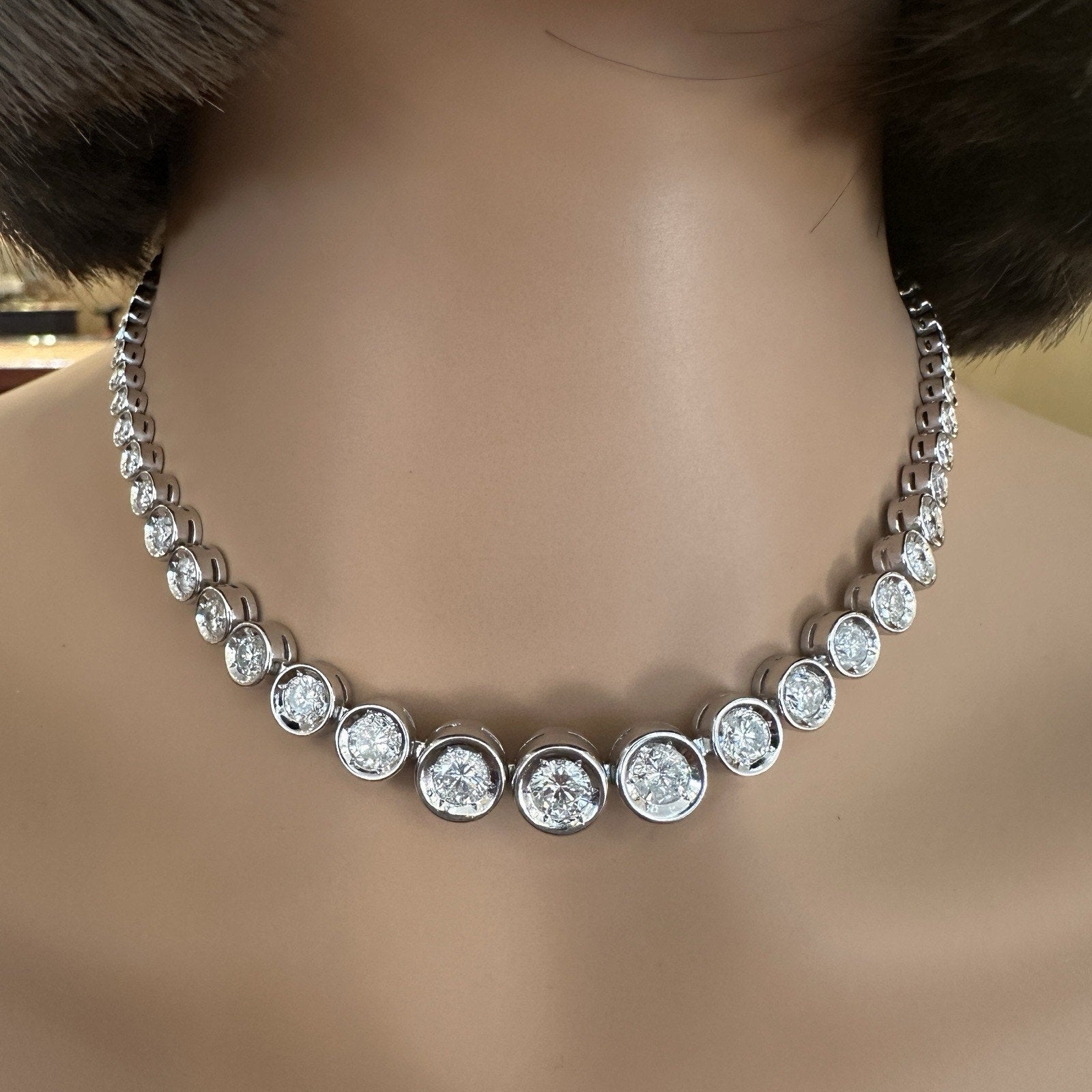 10.00 carats Bezel Set Diamond Tennis Necklace in Platinum 15 5/8"