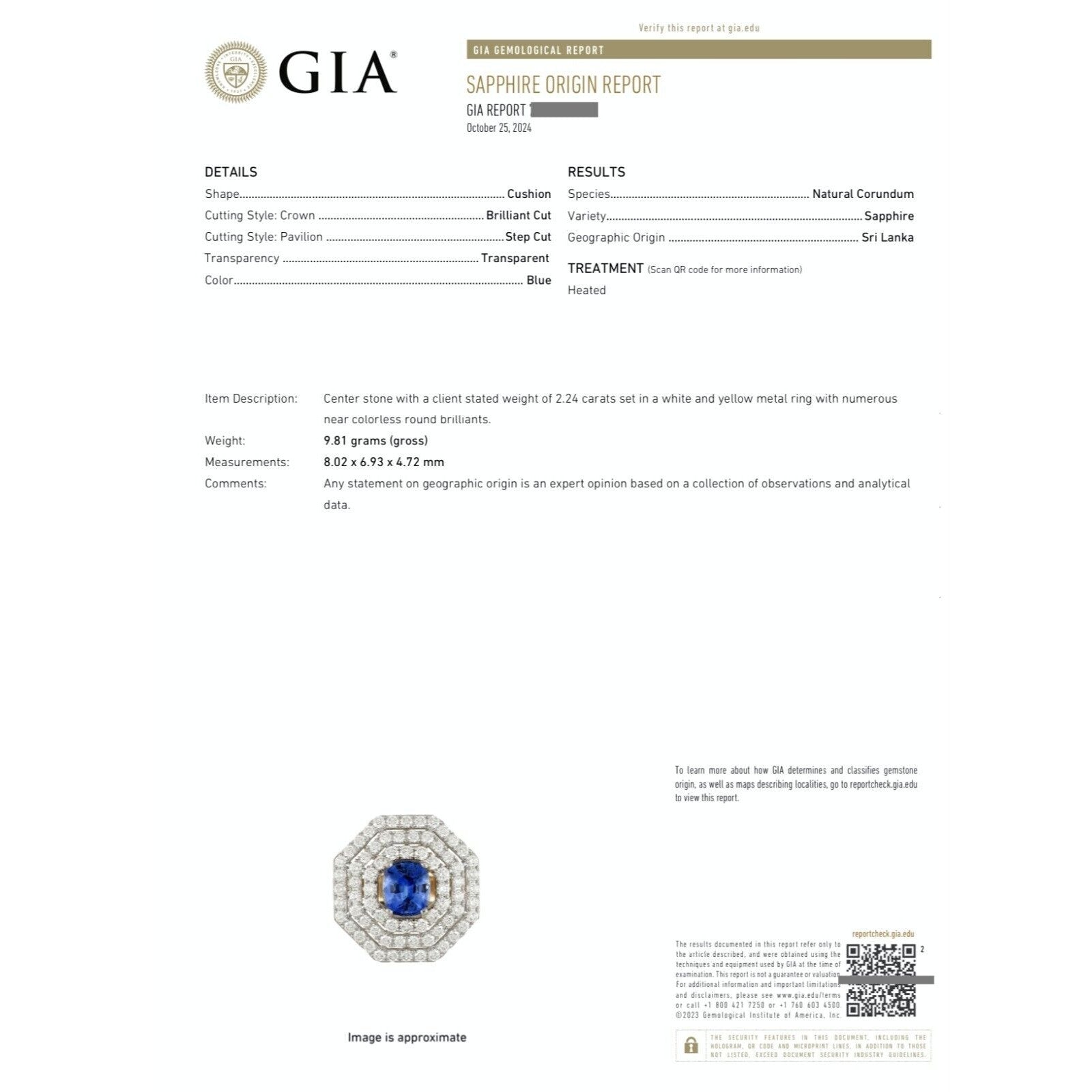 GIA Certified 2.24 ct Ceylon Sapphire & Diamond Ring in 18k Gold