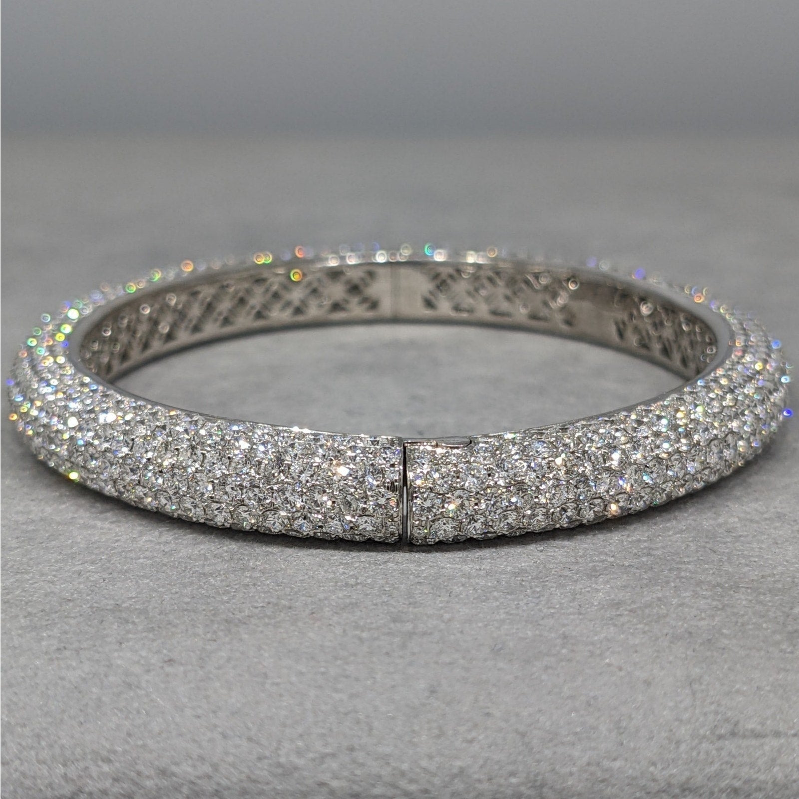 Natural Diamond Pave Bangle Bracelet 16.23 cttw in 18k White Gold