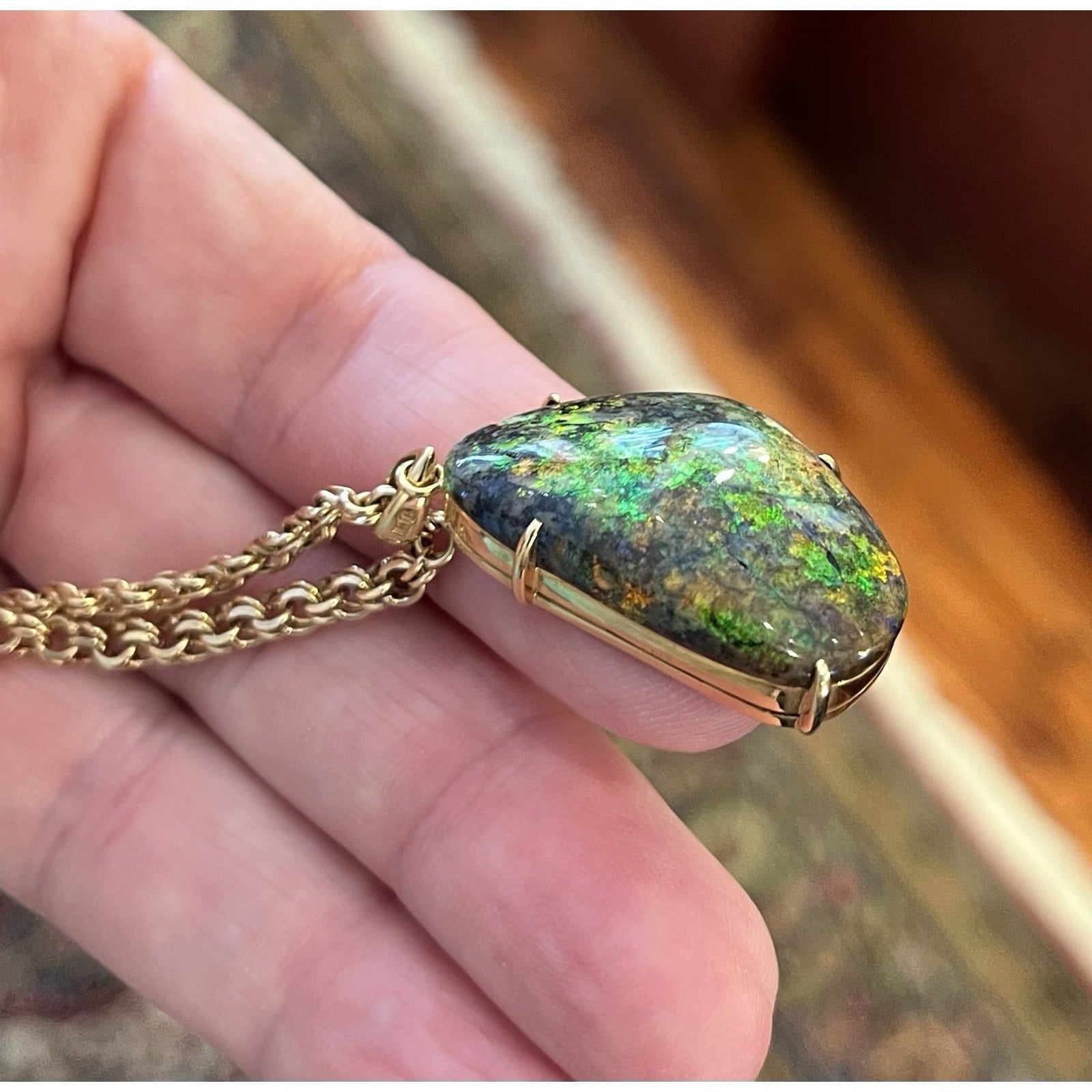 22.31 ct Boulder Opal Pendant Necklace in 18k/14k Yellow Gold