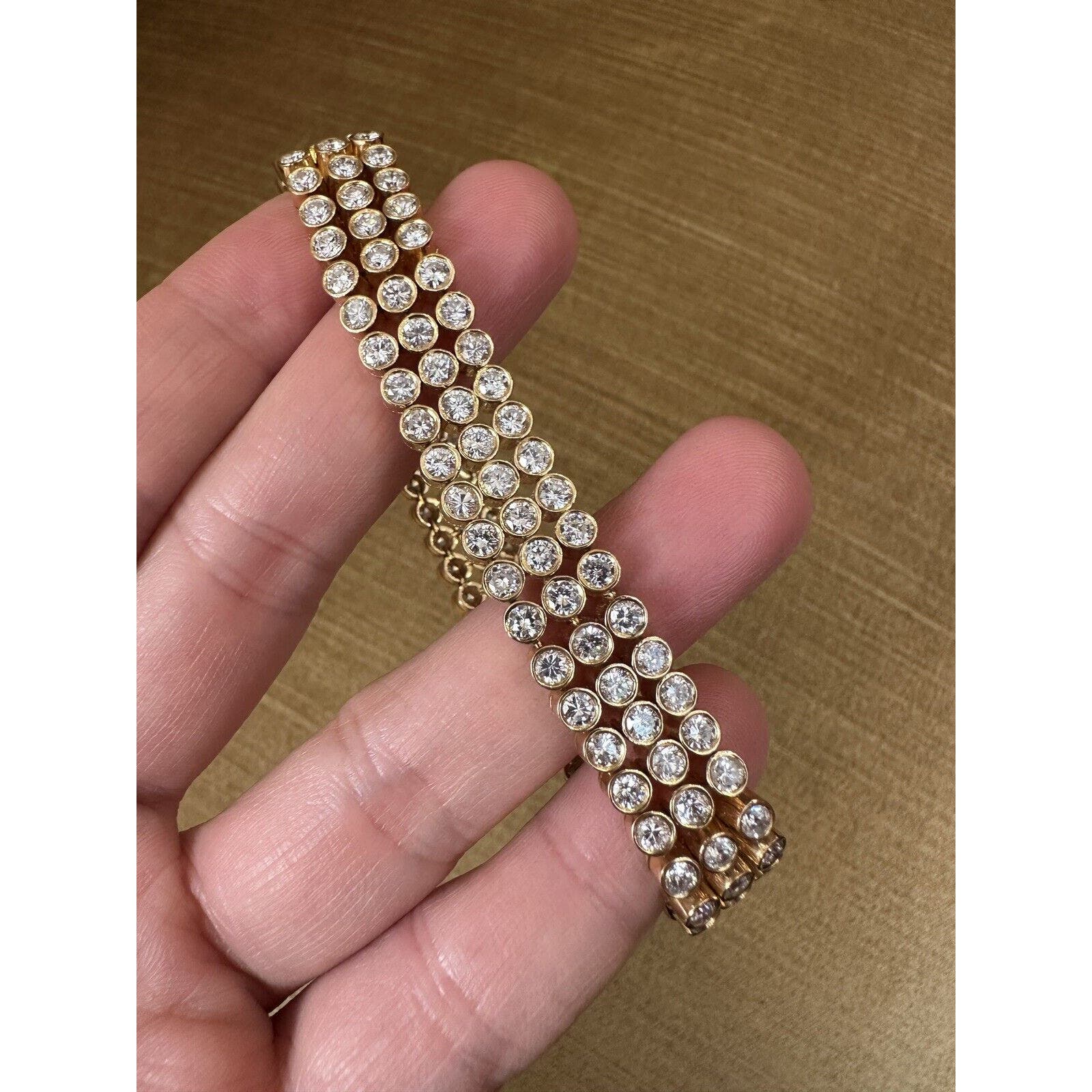 12.42cts Three Row Bezel Set Diamond Bracelet in 18k Yellow Gold - HM2143VA