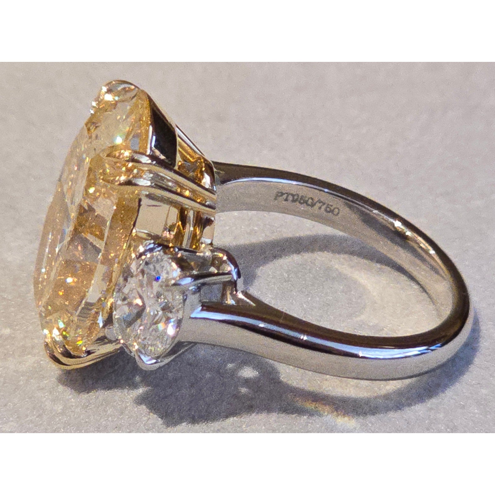 GIA 11.38ct Oval Fancy Light Yellow Diamond 3-Stone Ring in Platinum/ 18K- CF