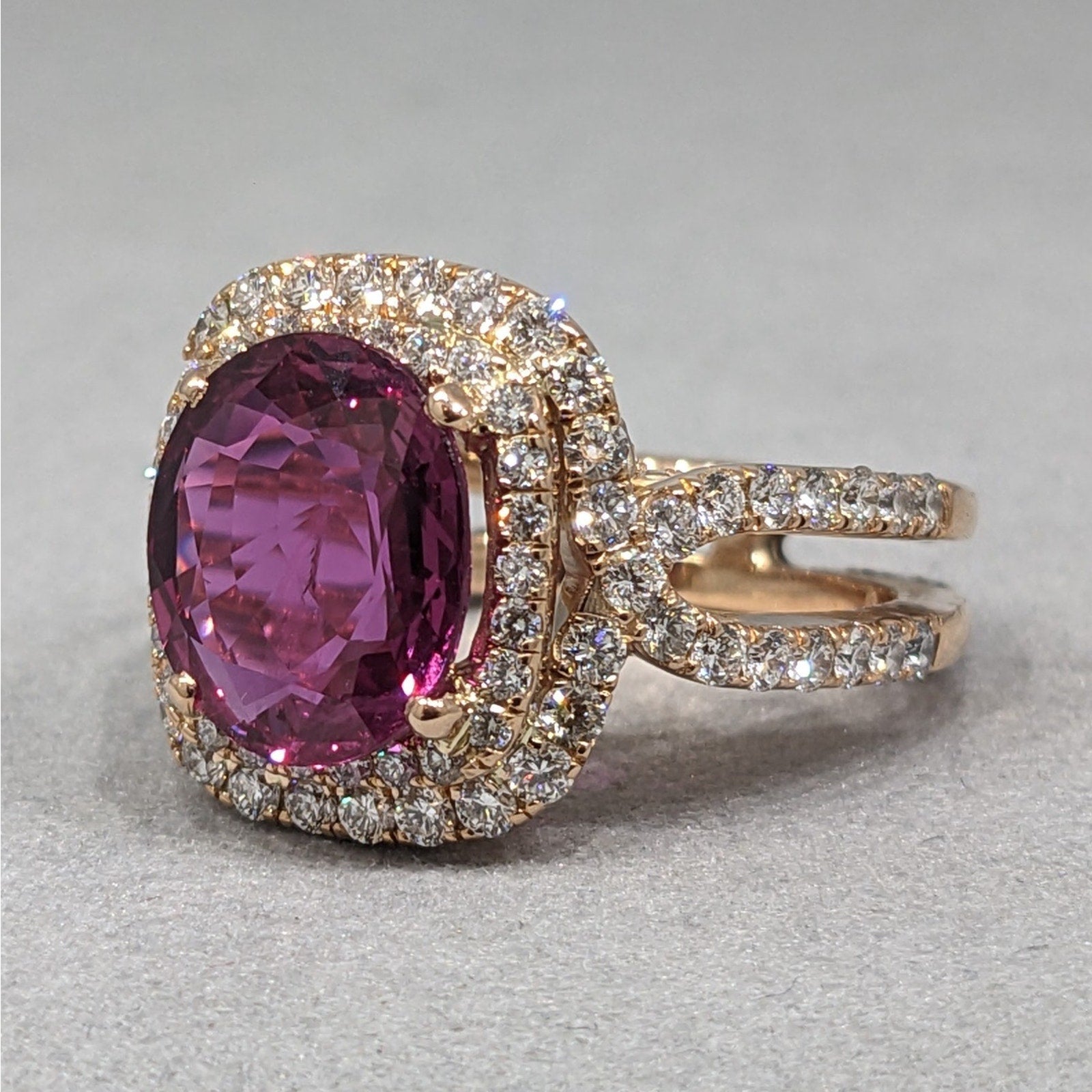 Certified 5.01 ct Natural Oval Ruby and Diamond Ring in 14k Rose Gold