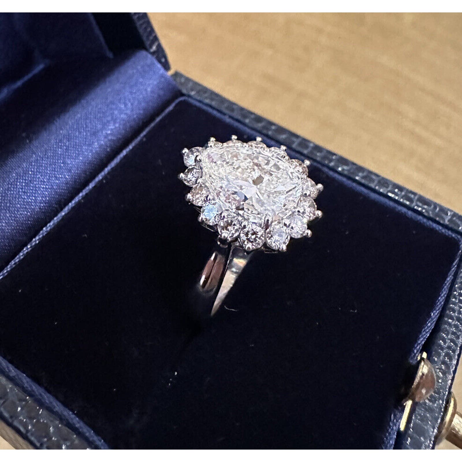 GIA 3.10 ct Pear Brilliant Diamond Ring with Diamonds in Platinum --HM2423SB