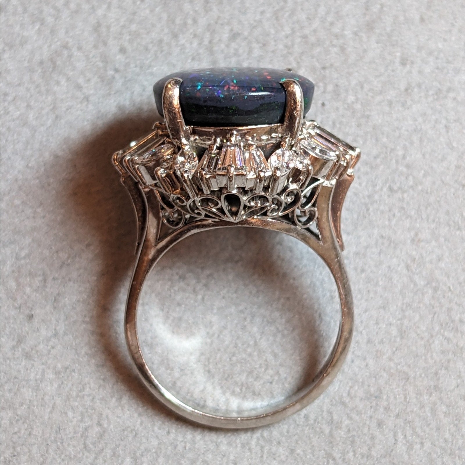Natural 6.67 ct Black Opal & Diamond Ring in Platinum