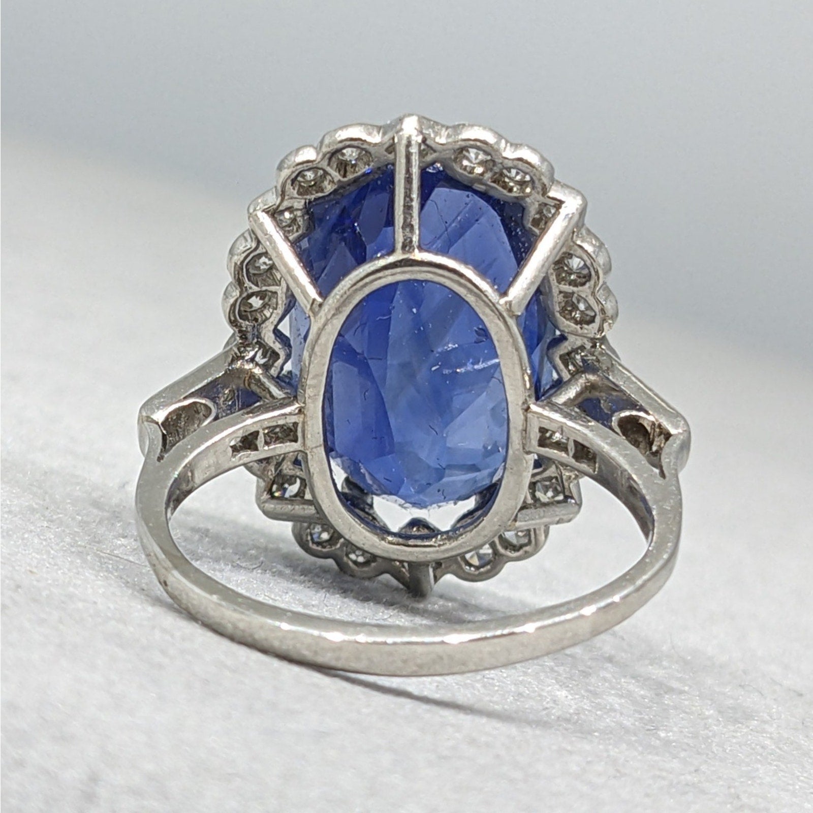 GIA 12.81 ct Unheated Burma Sapphire Vintage Diamond Ring in Platinum