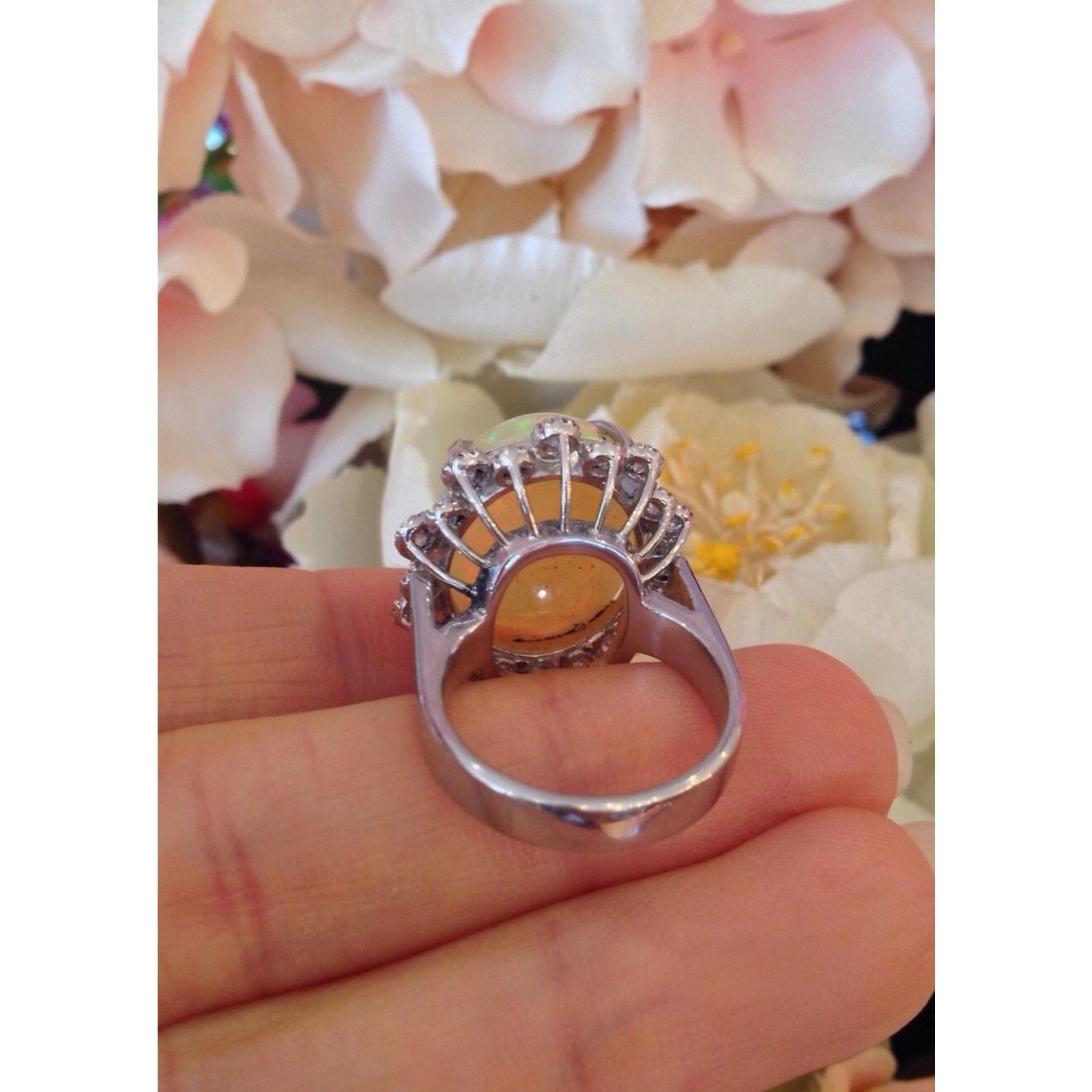 Estate 13.33 carat Natural Opal and Diamond Ring in Platinum