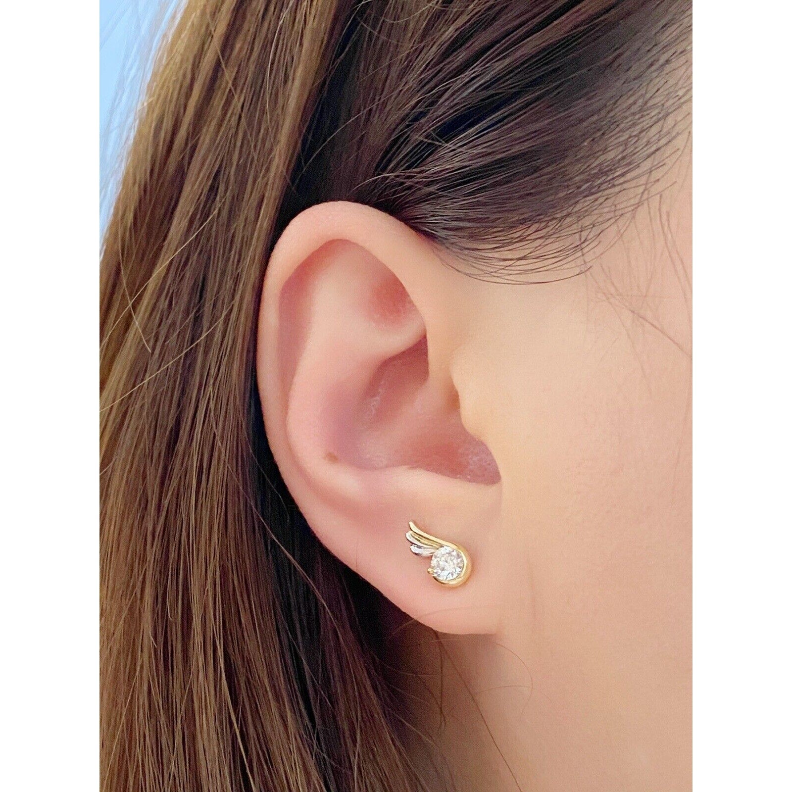 .52 cttw Diamond Stud Earrings in Wave Setting 18k Yellow and White Gold
