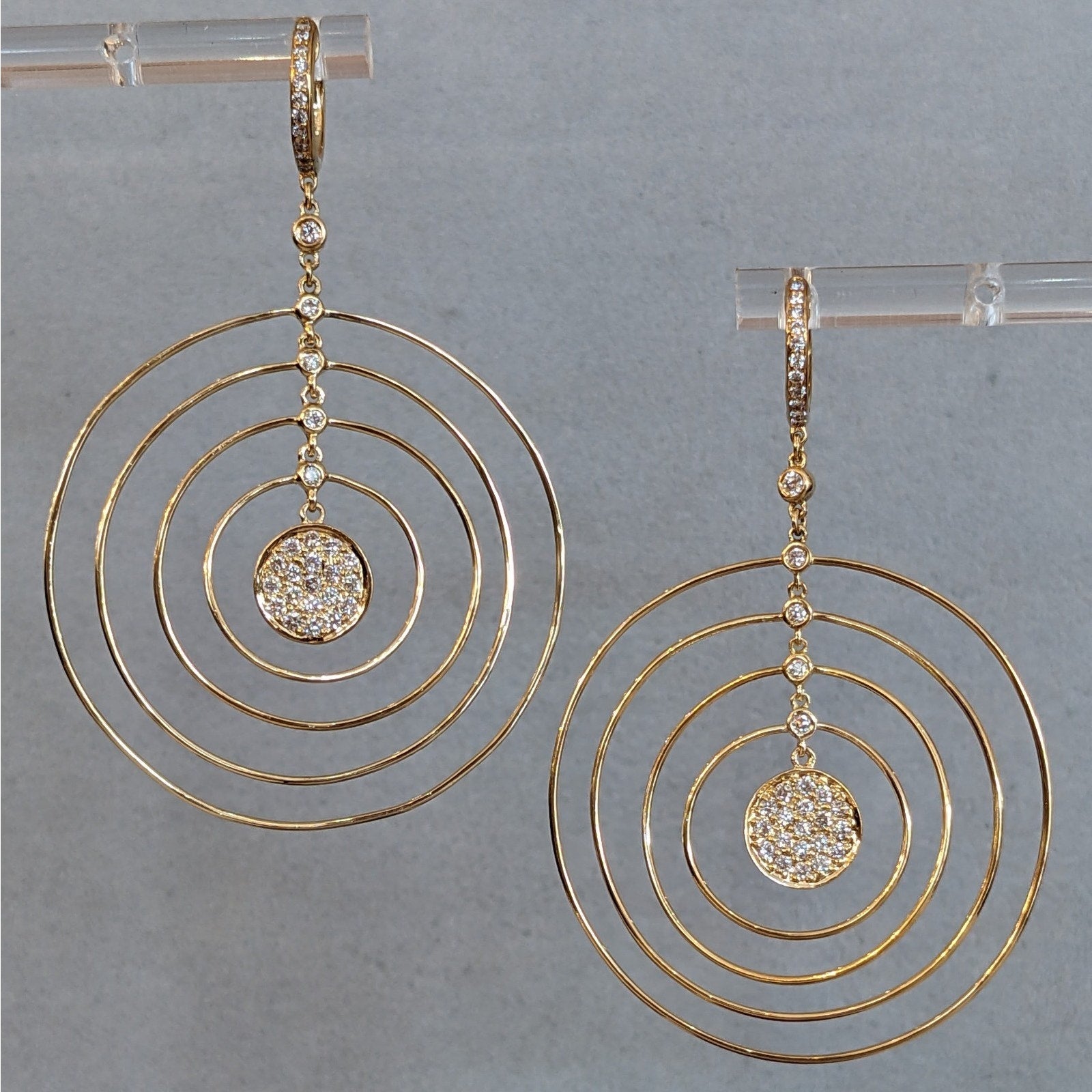 Diamond Circle Hoop Dangle Drop Earrings in 18k Yellow Gold