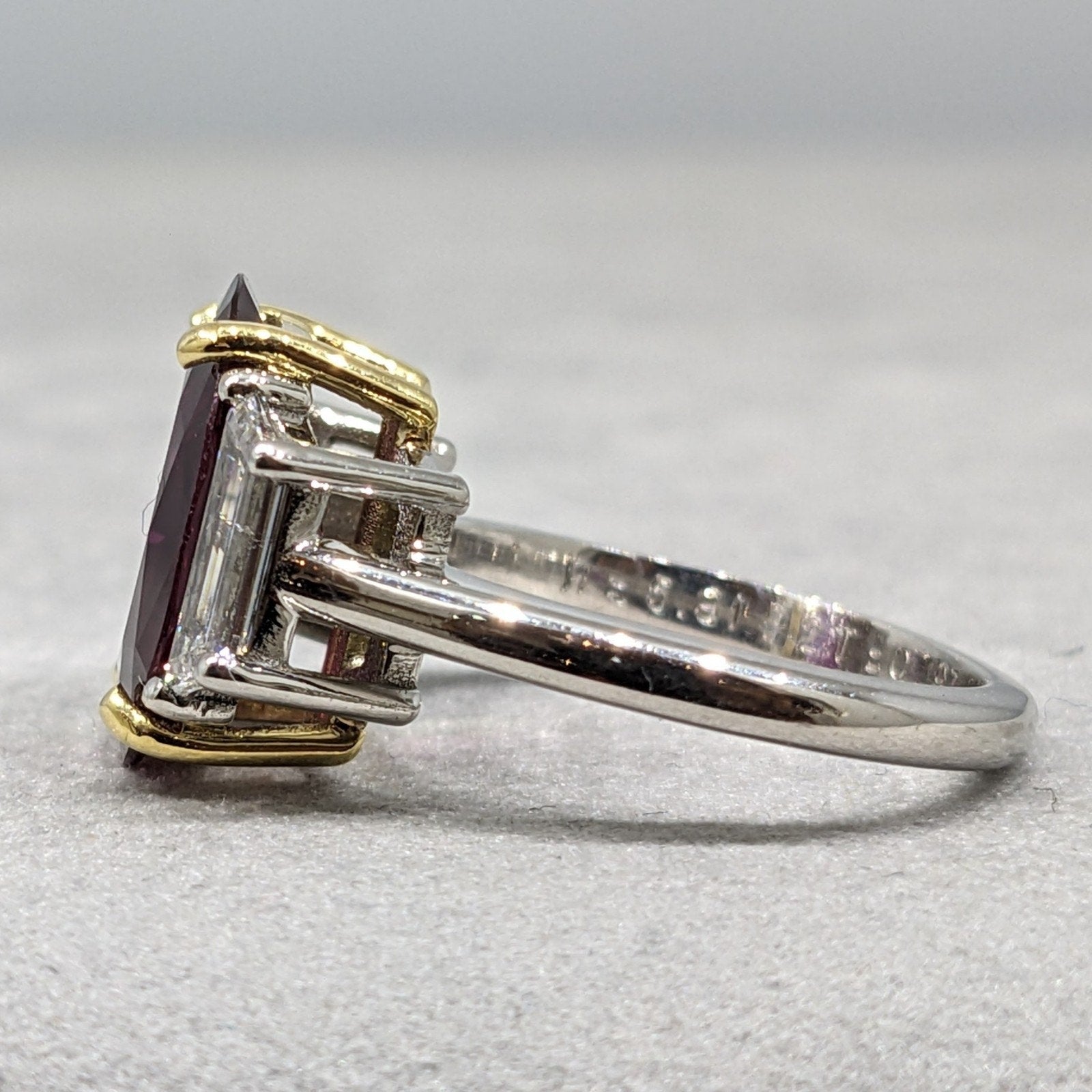 GIA 5.91 ct Natural Unheated Oval Ruby Diamond Ring in Platinum & 18k Yellow Gold
