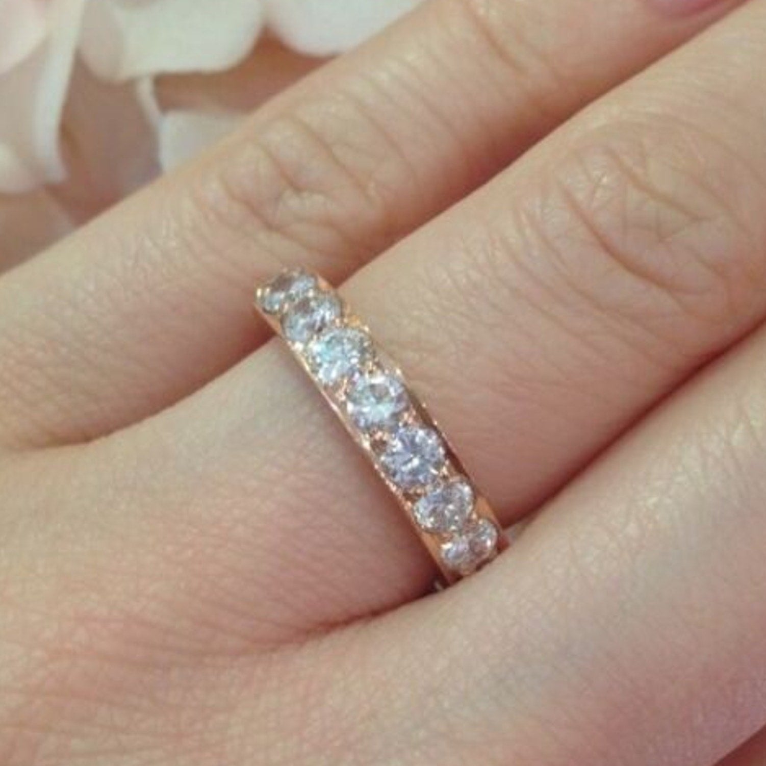 3.19 carat Eternity Band Round Diamond Ring 18K Rose Gold Size 6