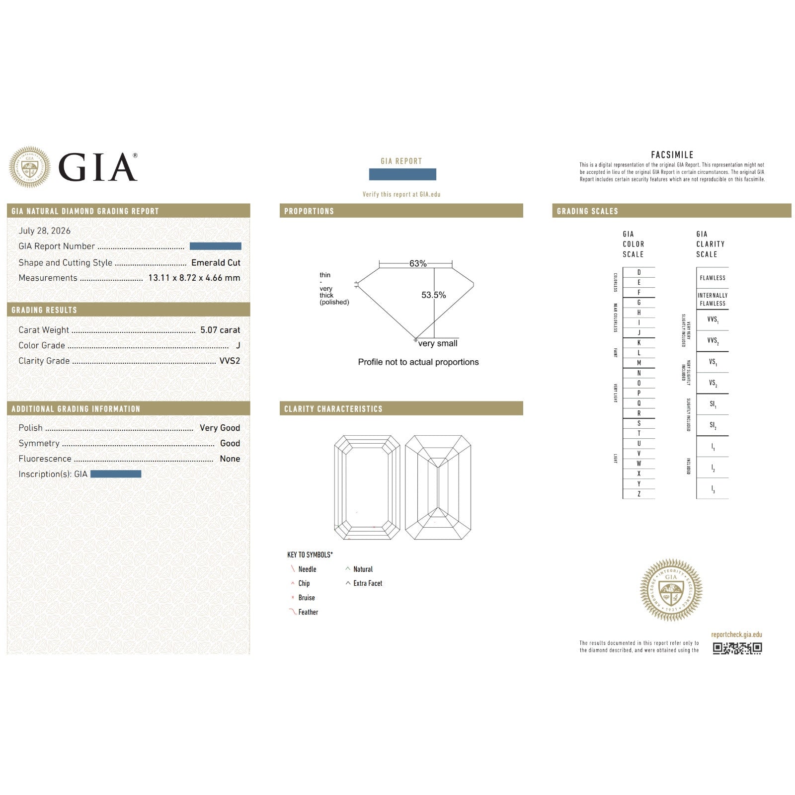 GIA 5.07 carat Loose Natural Emerald Cut Diamond J color VVS2 clarity