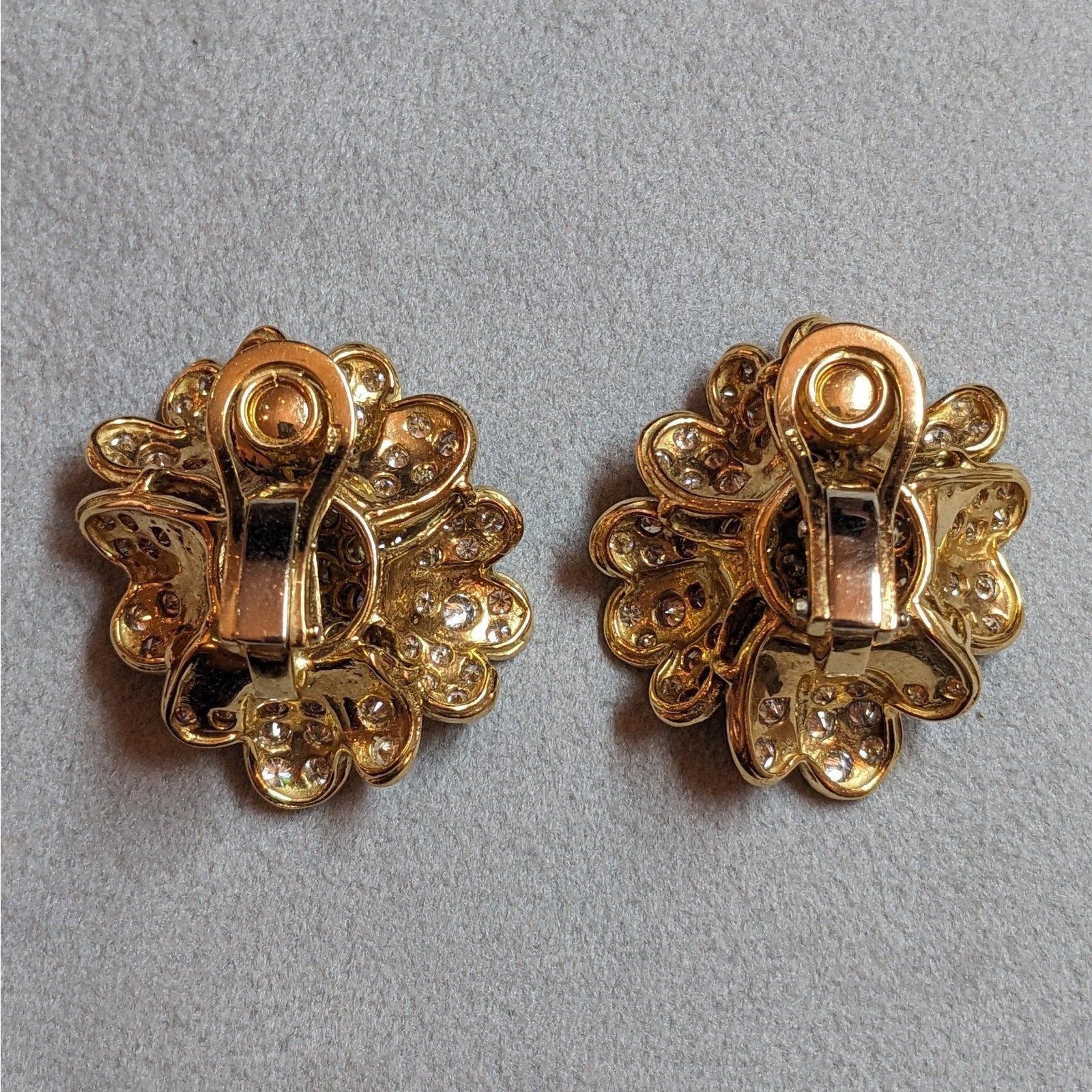 Natural Diamond Flower Cluster Earrings in 18k Yellow Gold
