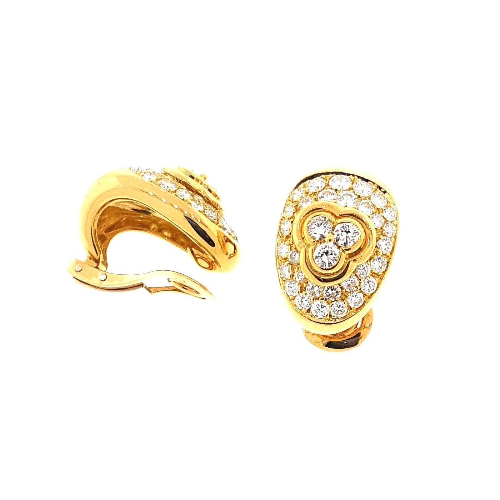 2.00 ct Diamond Pave Oval Dome Earrings in 18k Yellow Gold