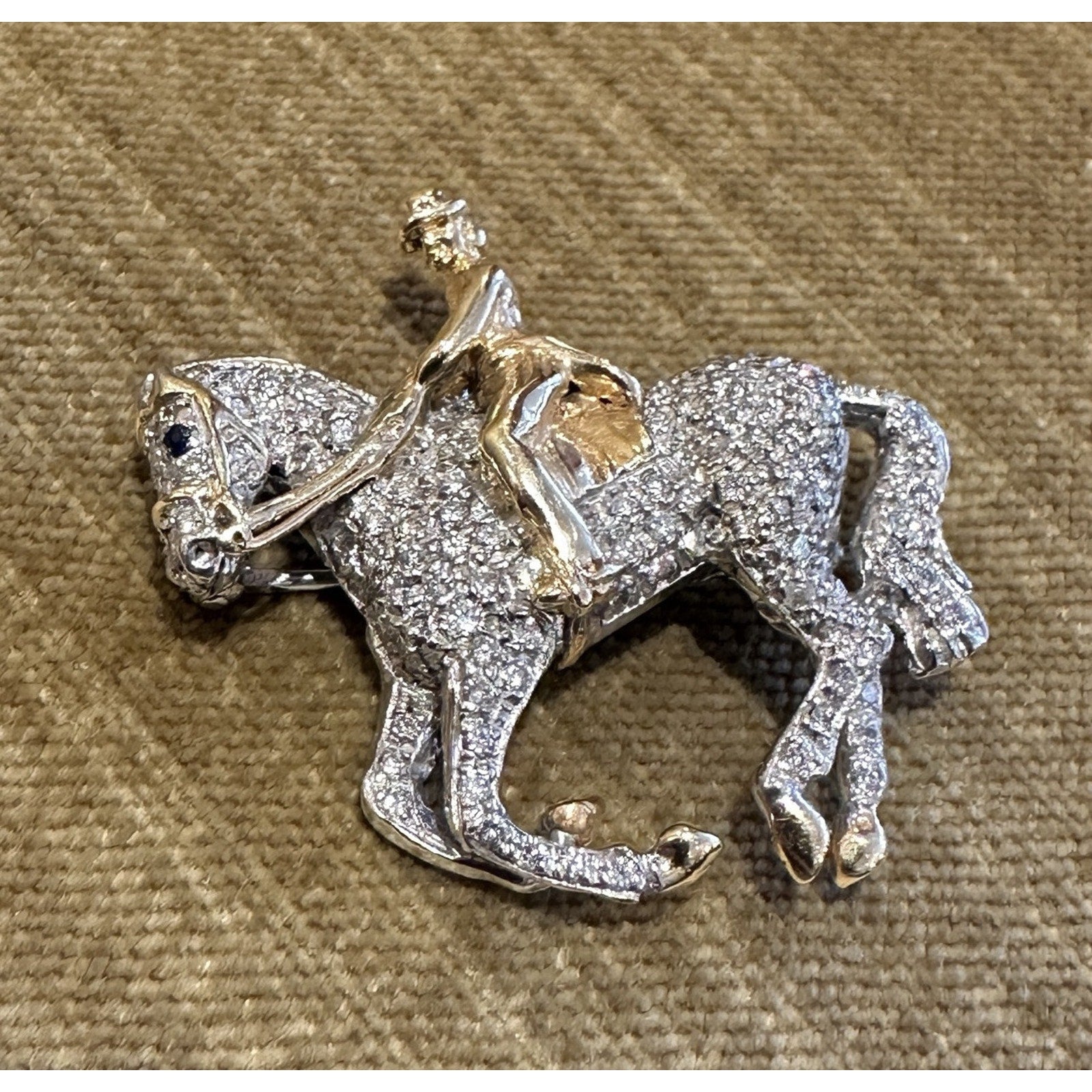 Van Dell Diamond Pave Horse & Rider Pin/Pendant in 14k Gold
