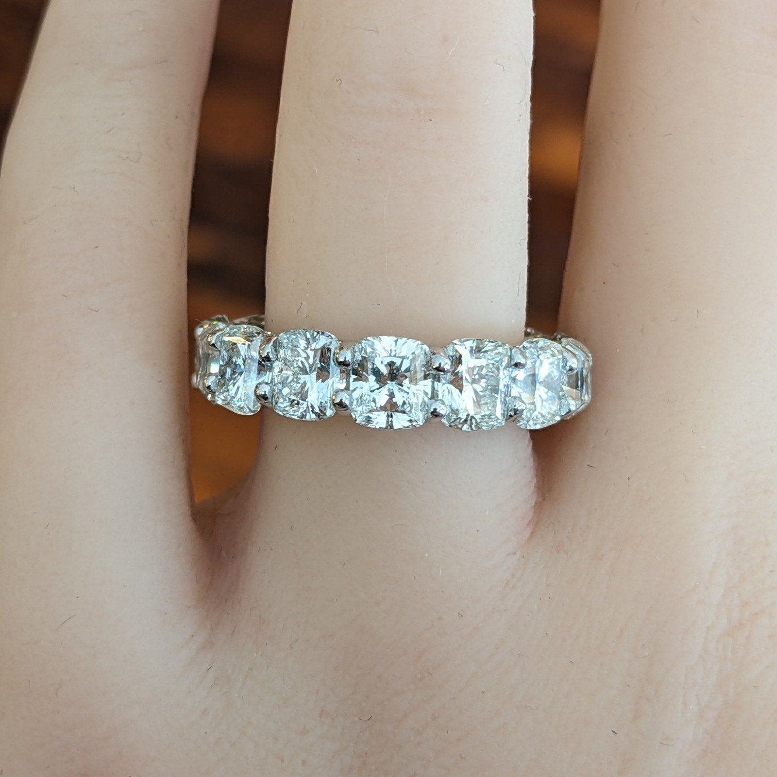 Cushion Cut Diamond Eternity Band Ring 10.00 cttw Size 6.75 in Platinum