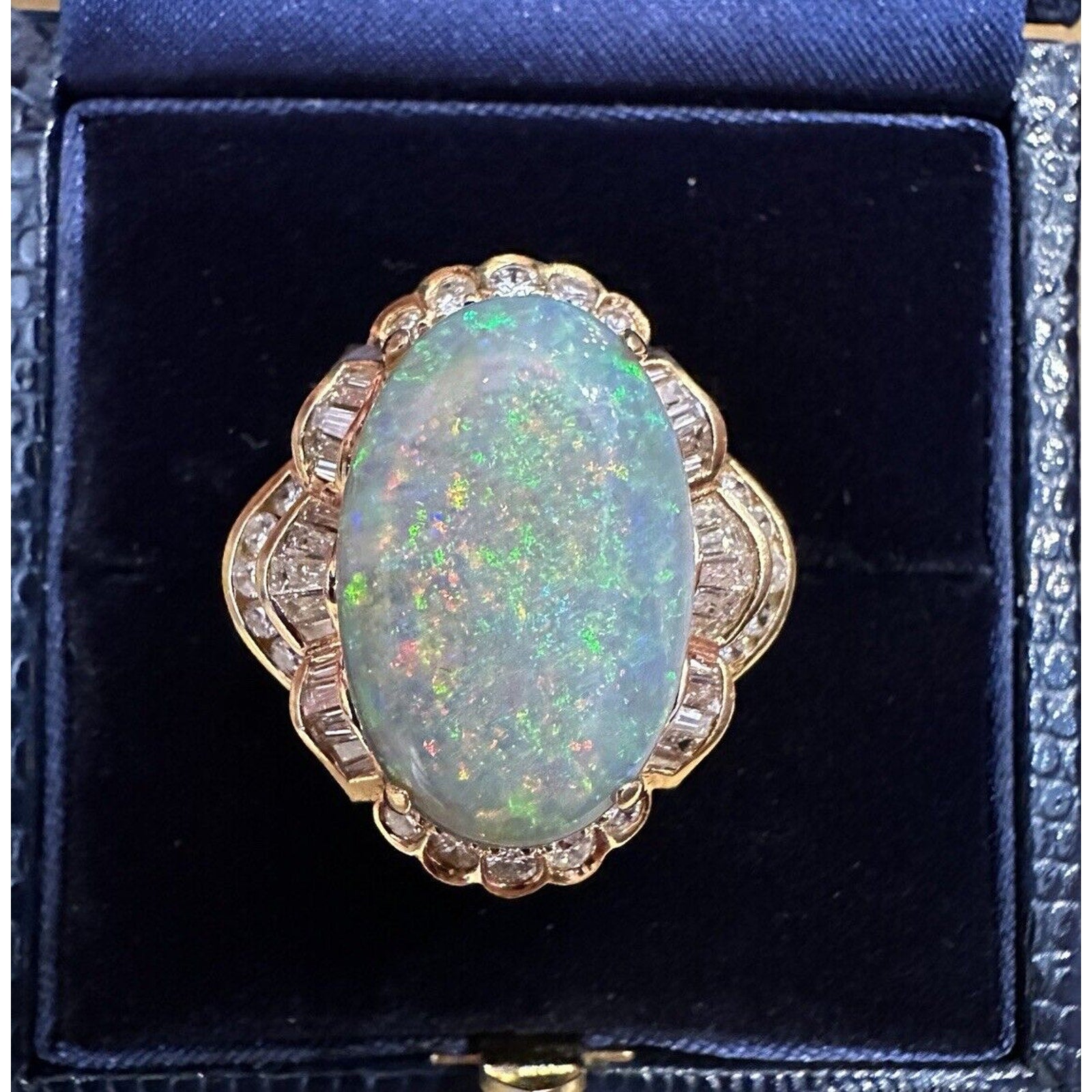 Oval Opal and Diamond Ring 6.53 ct in 18k Yellow Gold - HM2570SA