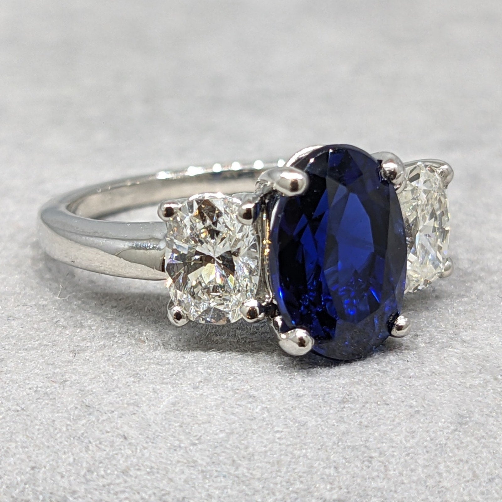 GIA Unheated Sapphire and Diamond Three Stone Ring in Platinum