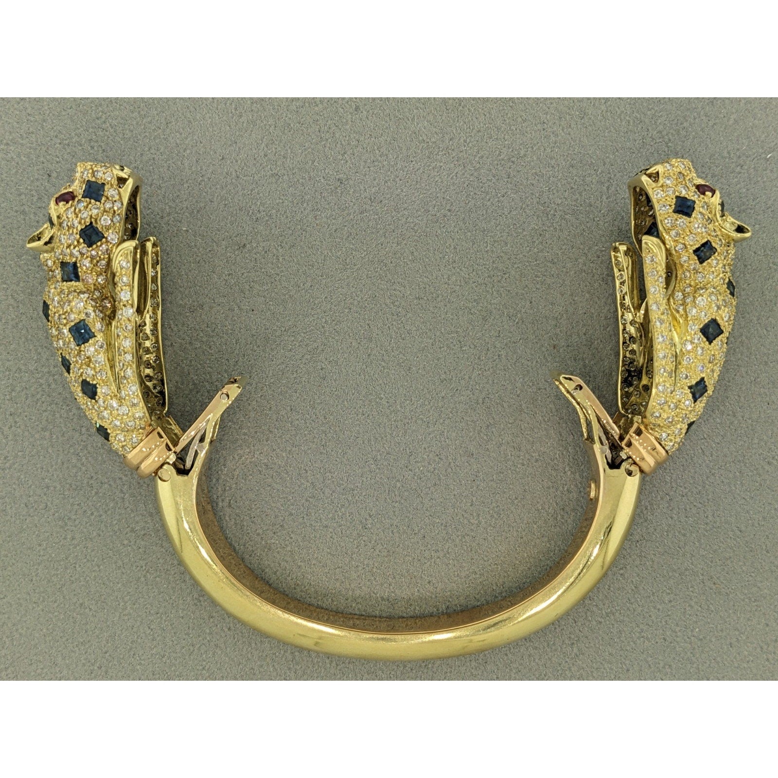Panther Diamond and Sapphire Pave Bangle Bracelet in 18k Yellow Gold