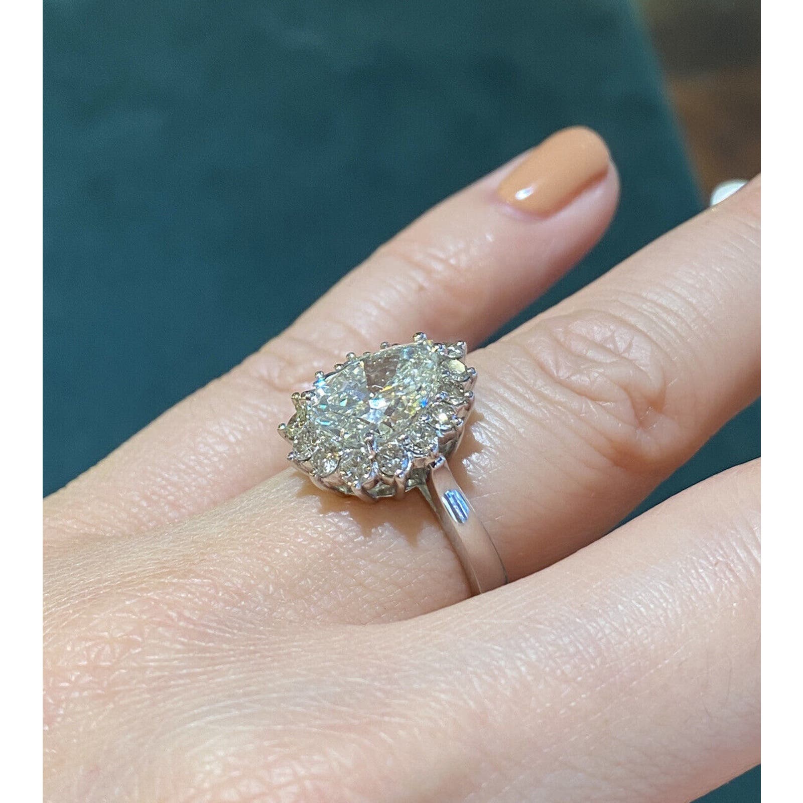 GIA 3.10 ct Pear Brilliant Diamond Ring with Diamonds in Platinum --HM2423SB