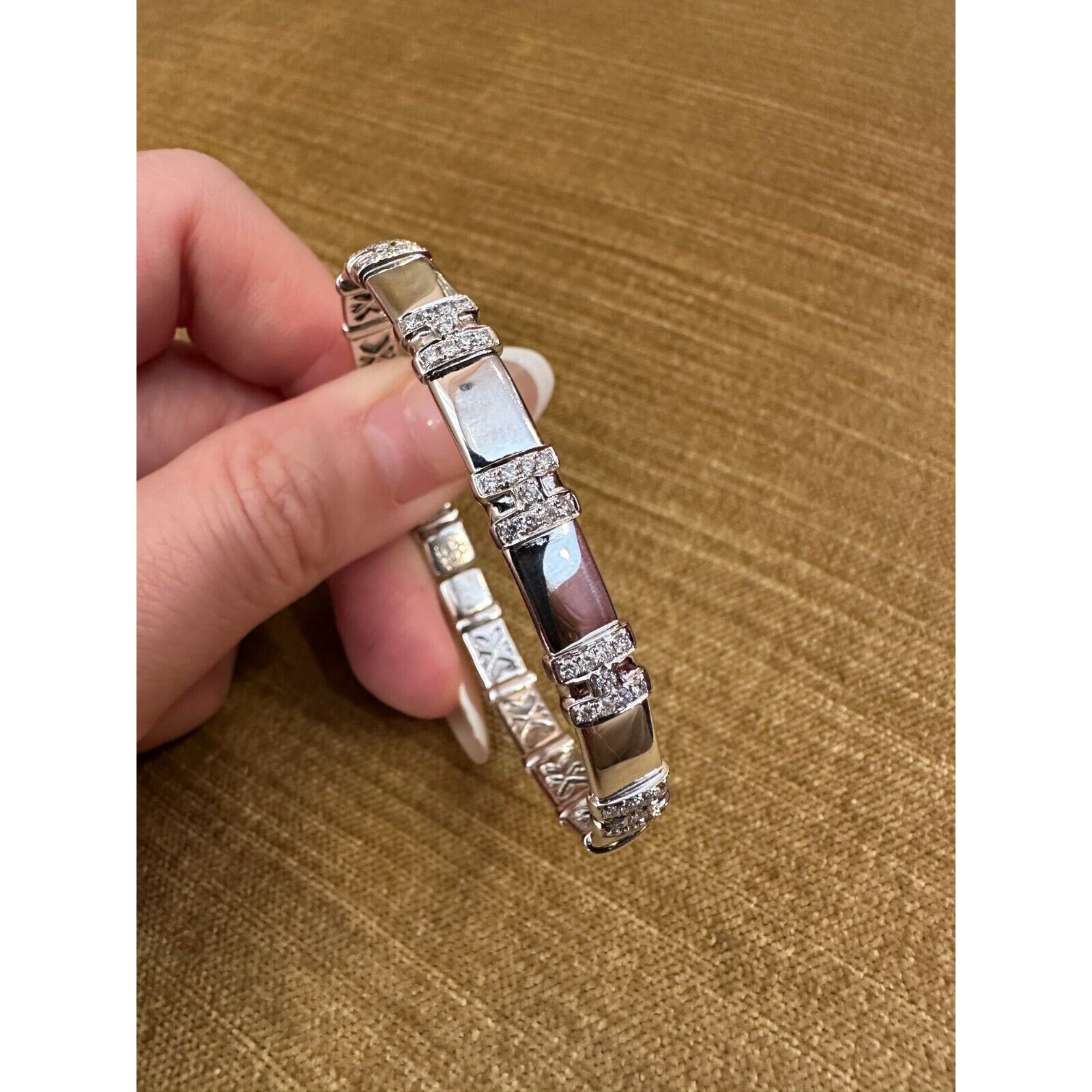 "H" Design Diamond Flexible Cuff Bracelet in 18k White Gold