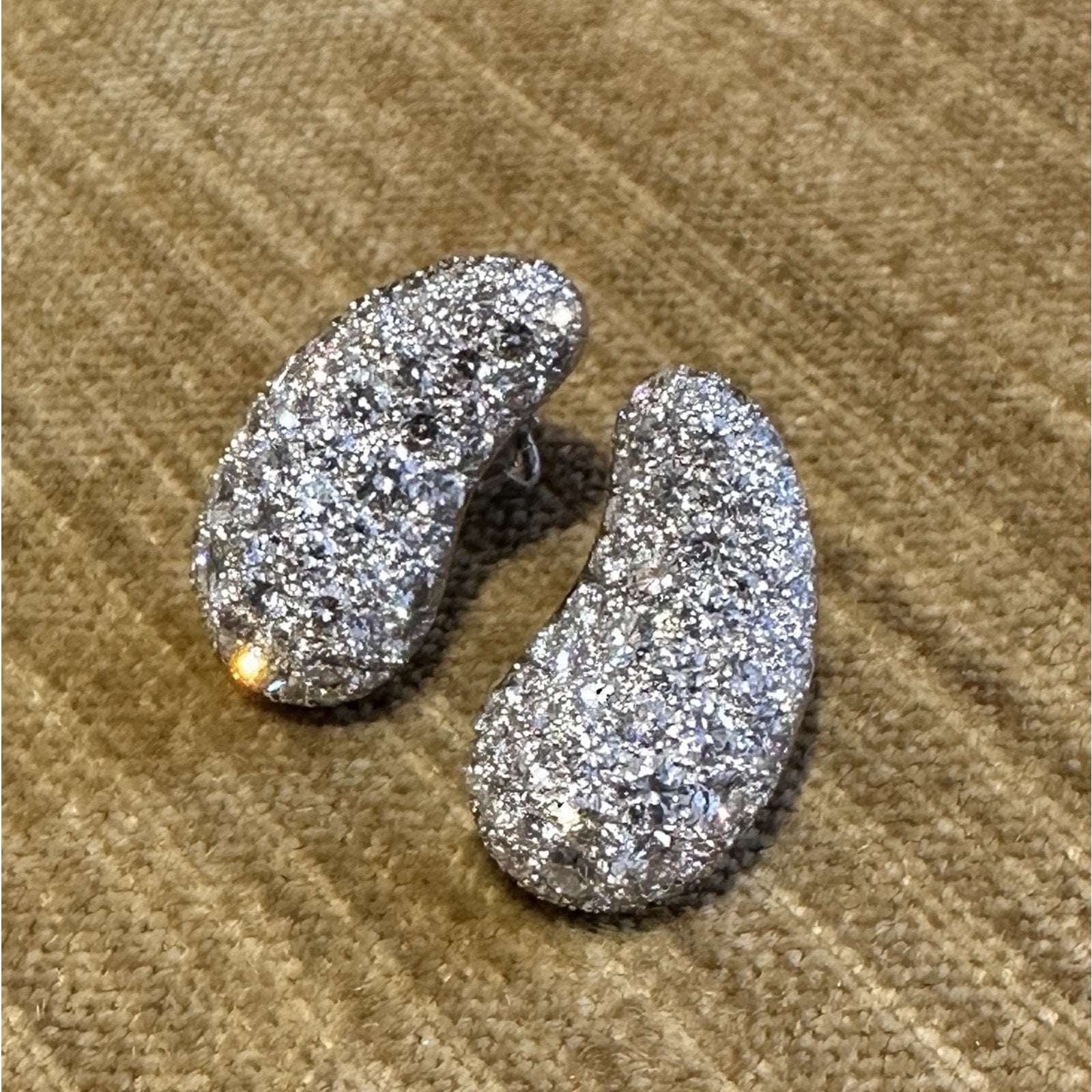 Natural Diamond Pave Teardrop Bean Earrings in Platinum & 18k White Gold
