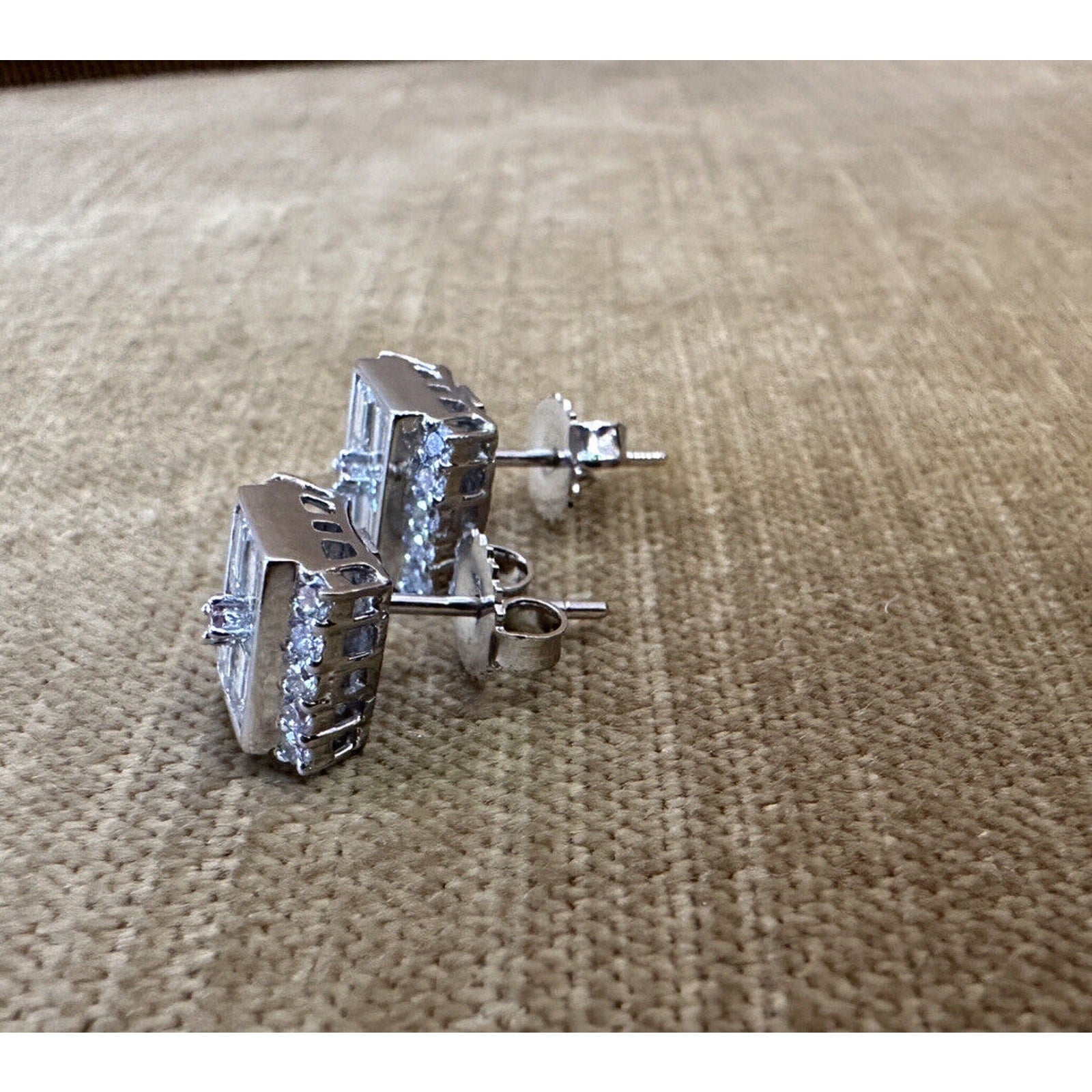 Square Diamond Illusion Earrings with Center Pink Diamond in Platinum- HM2498SI