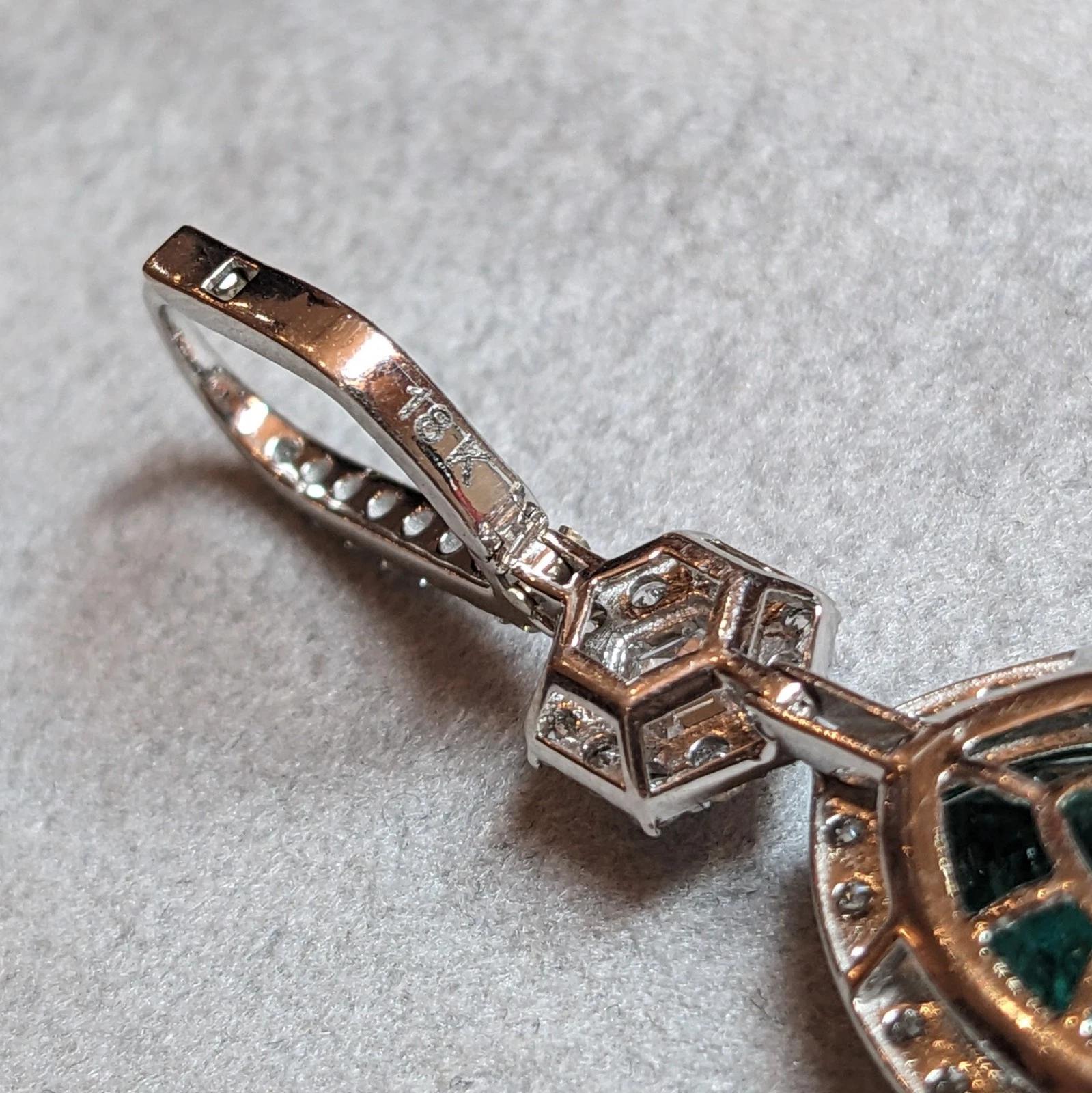 Large Pear Emerald Drop Earrings with Diamonds in 18k White Gold