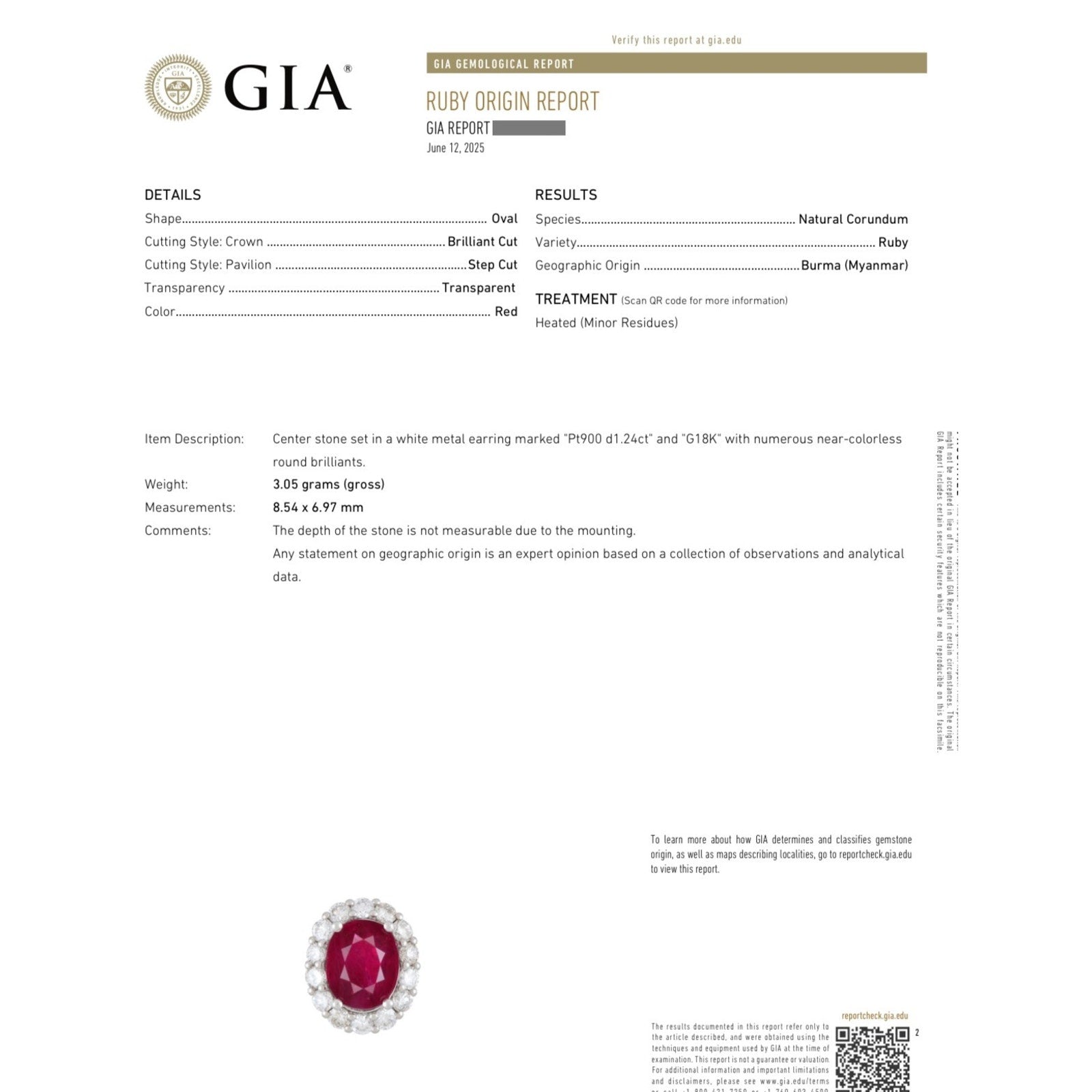 GIA Natural Burma Ruby Oval Stud Earrings with Diamonds in Platinum & 14k White Gold
