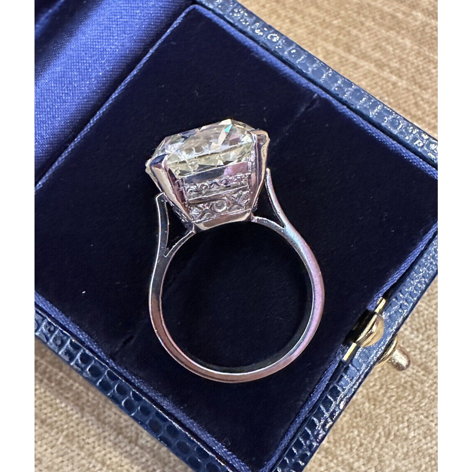 GIA 17.91 carat Old Cushion Cut Diamond Solitaire Ring in Platinum
