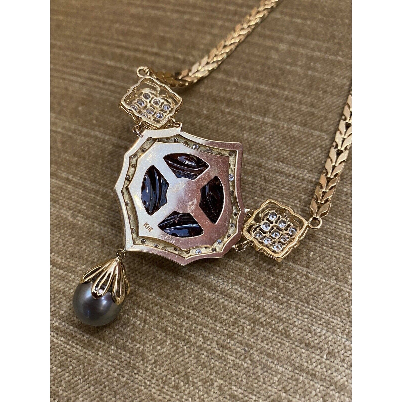 Vintage Black Pearls, Tourmaline and Diamond in 18k Yellow Gold -- HM1700AS