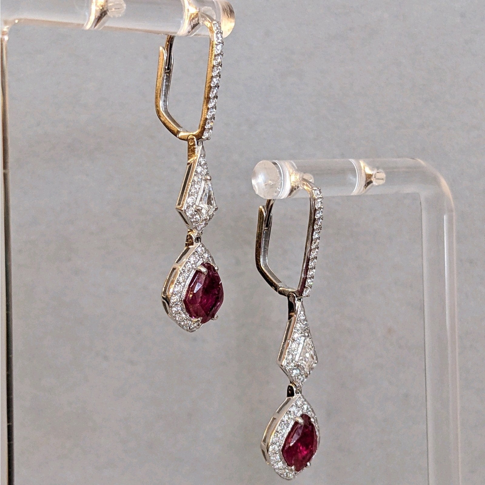 Ruby and Diamond Drop Earrings in 18k White Gold