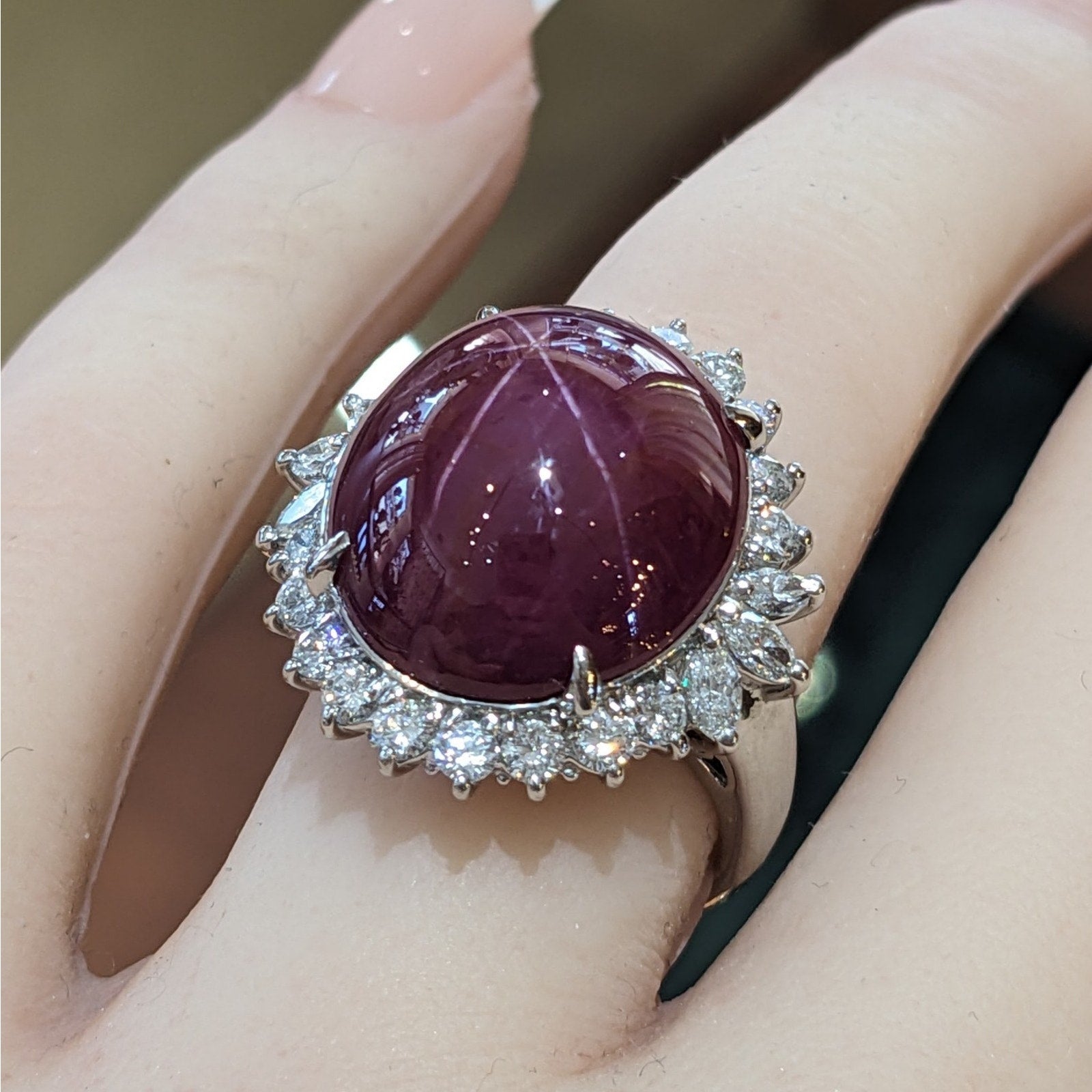 19.91 ct Burma Untreated Star Ruby and Diamond Ring in Platinum