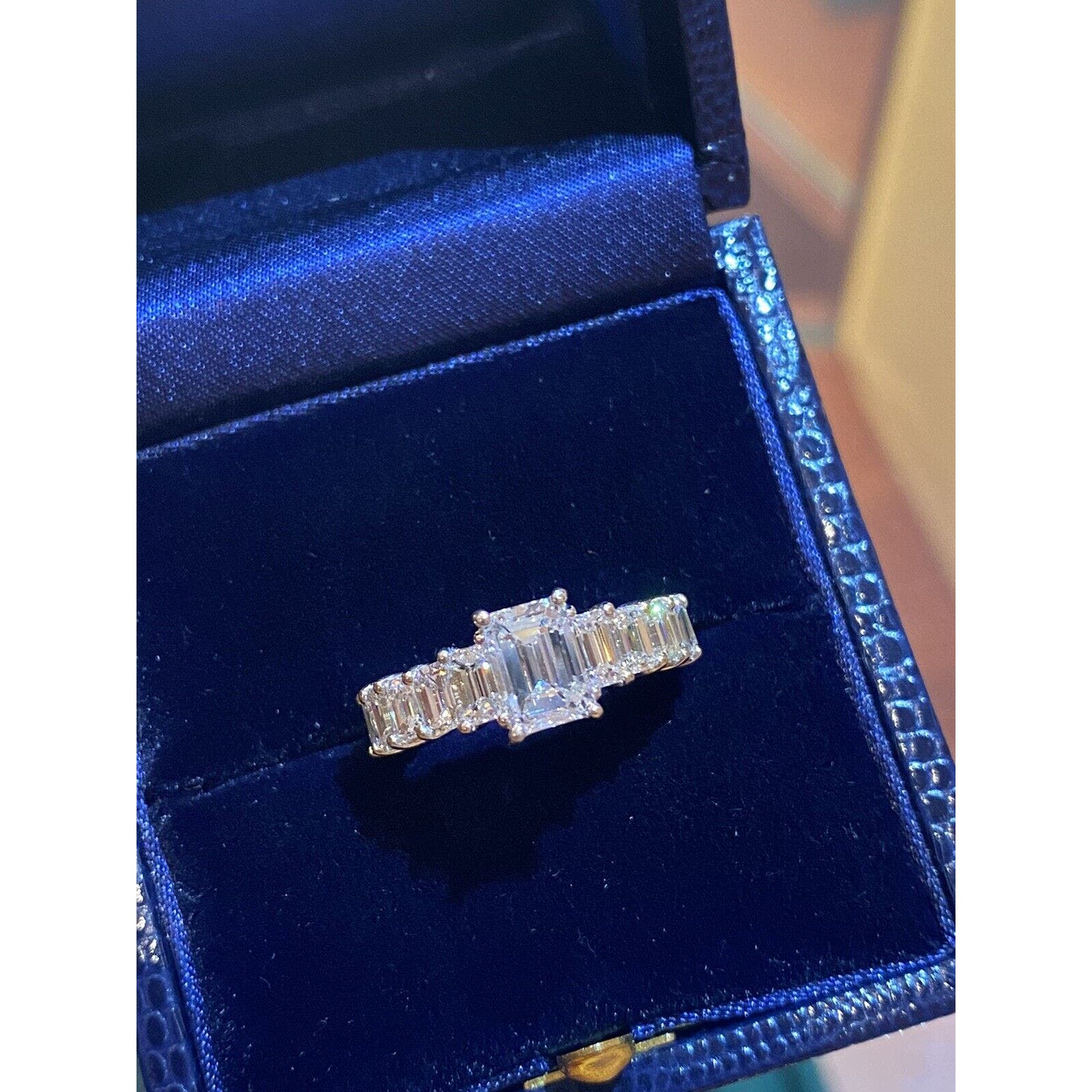 GIA 1.12 ct w/ 4.34 ct Emerald Cut Diamond Eternity Ring18k White Gold- HM1287I4