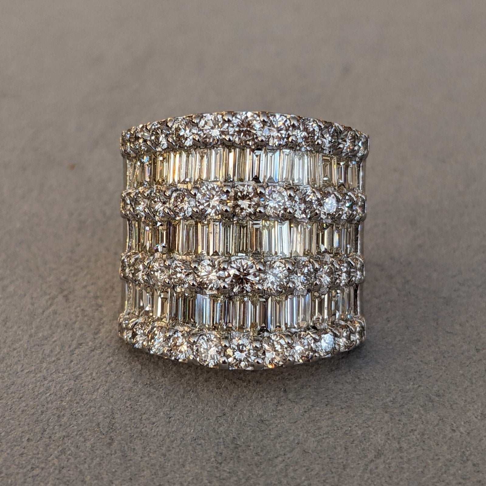 Round and Baguette Diamond Wide Band Ring 5.00 cttw in Platinum