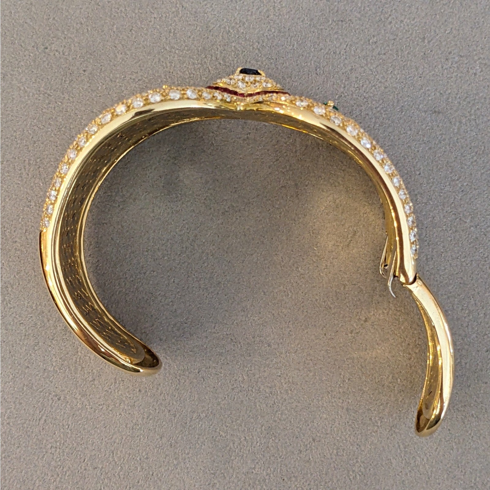 Ruby, Emerald, Sapphire and Diamond Cuff Bracelet in 18k Gold