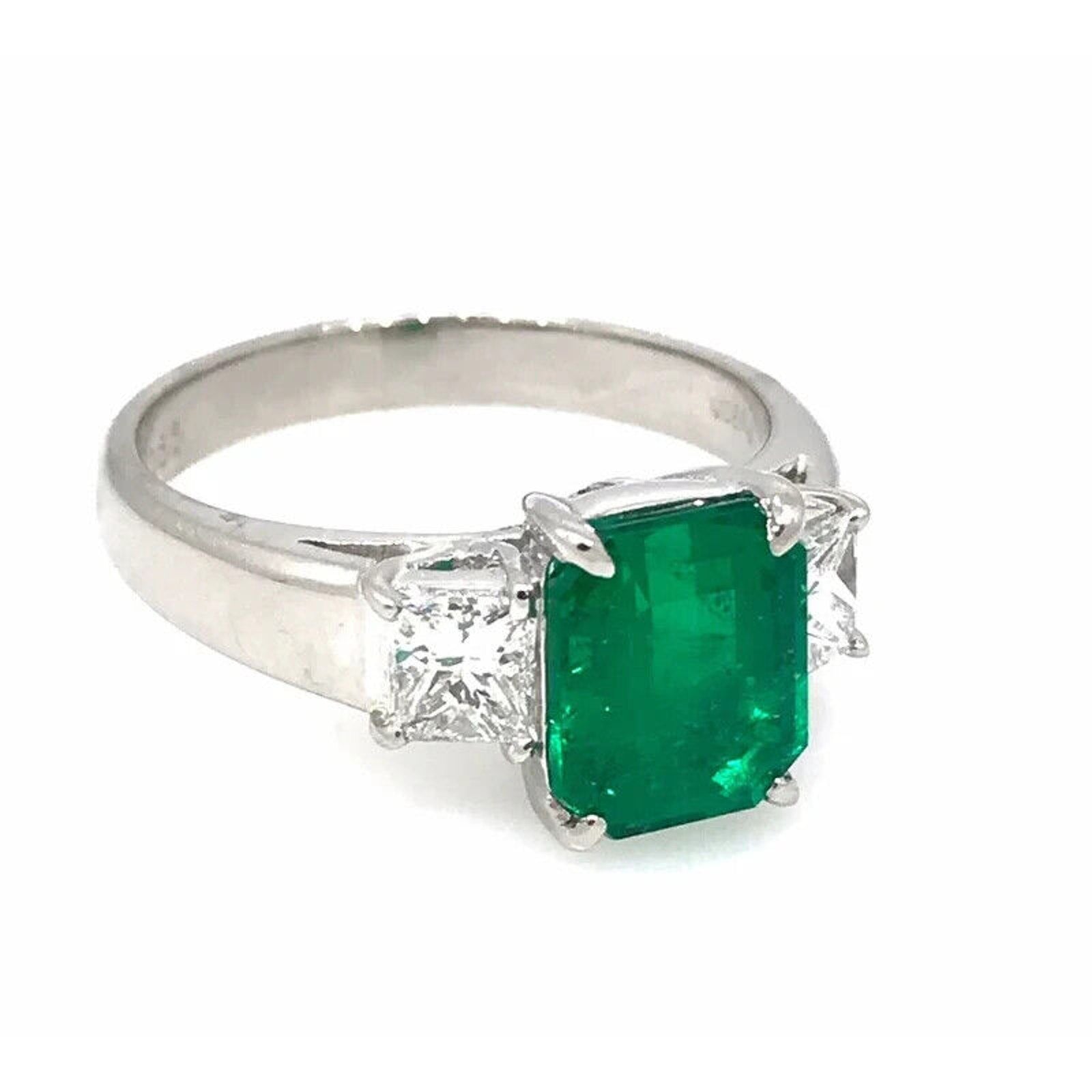 GIA Colombian Emerald and Diamond Three Stone Ring in Platinum