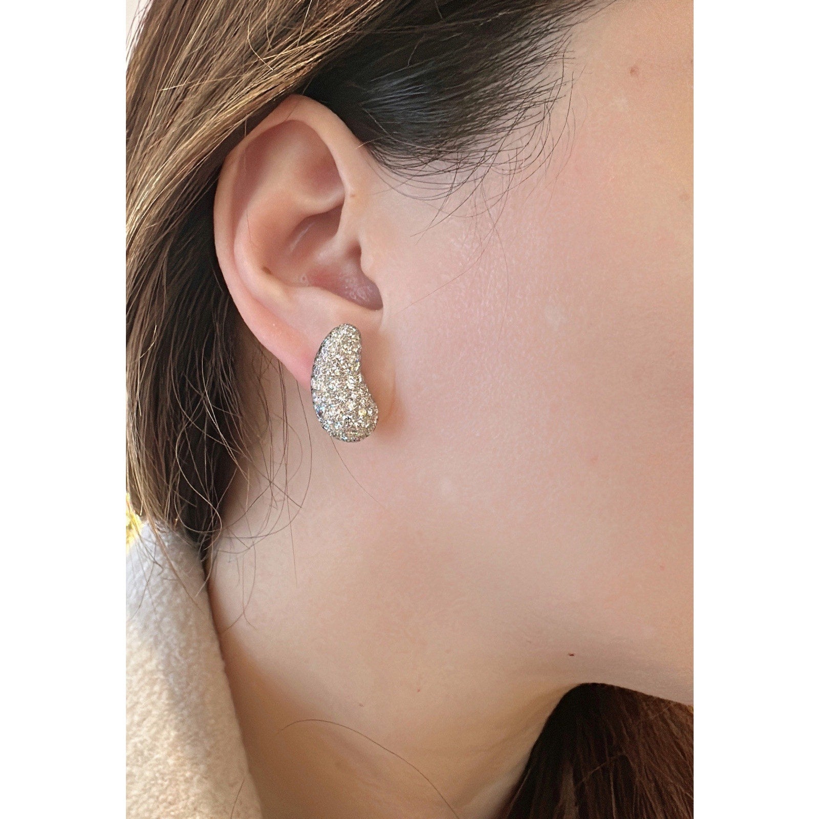 Natural Diamond Pave Teardrop Bean Earrings in Platinum & 18k White Gold