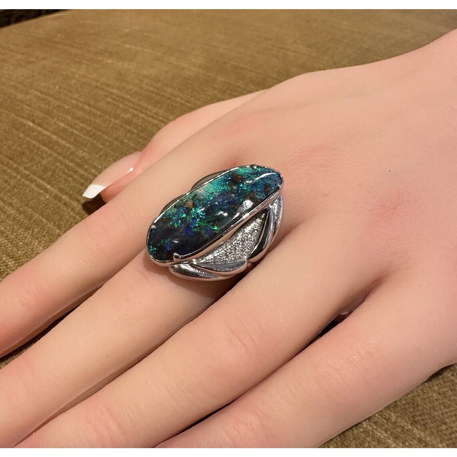 19.82 ct Boulder Opal and Diamond Ring in Platinum