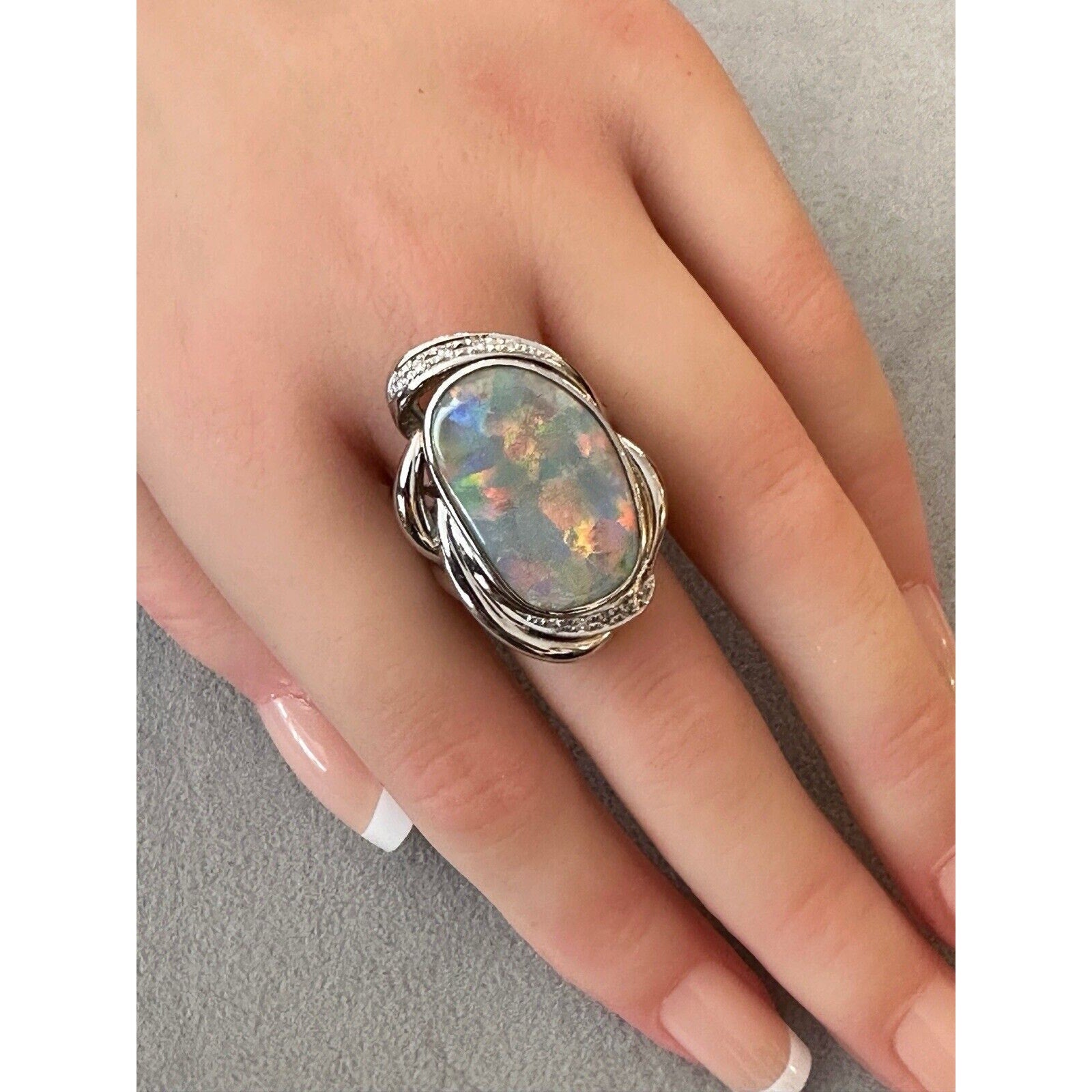 Large Natural Opal 6.81 ct & Diamond Ring in Platinum