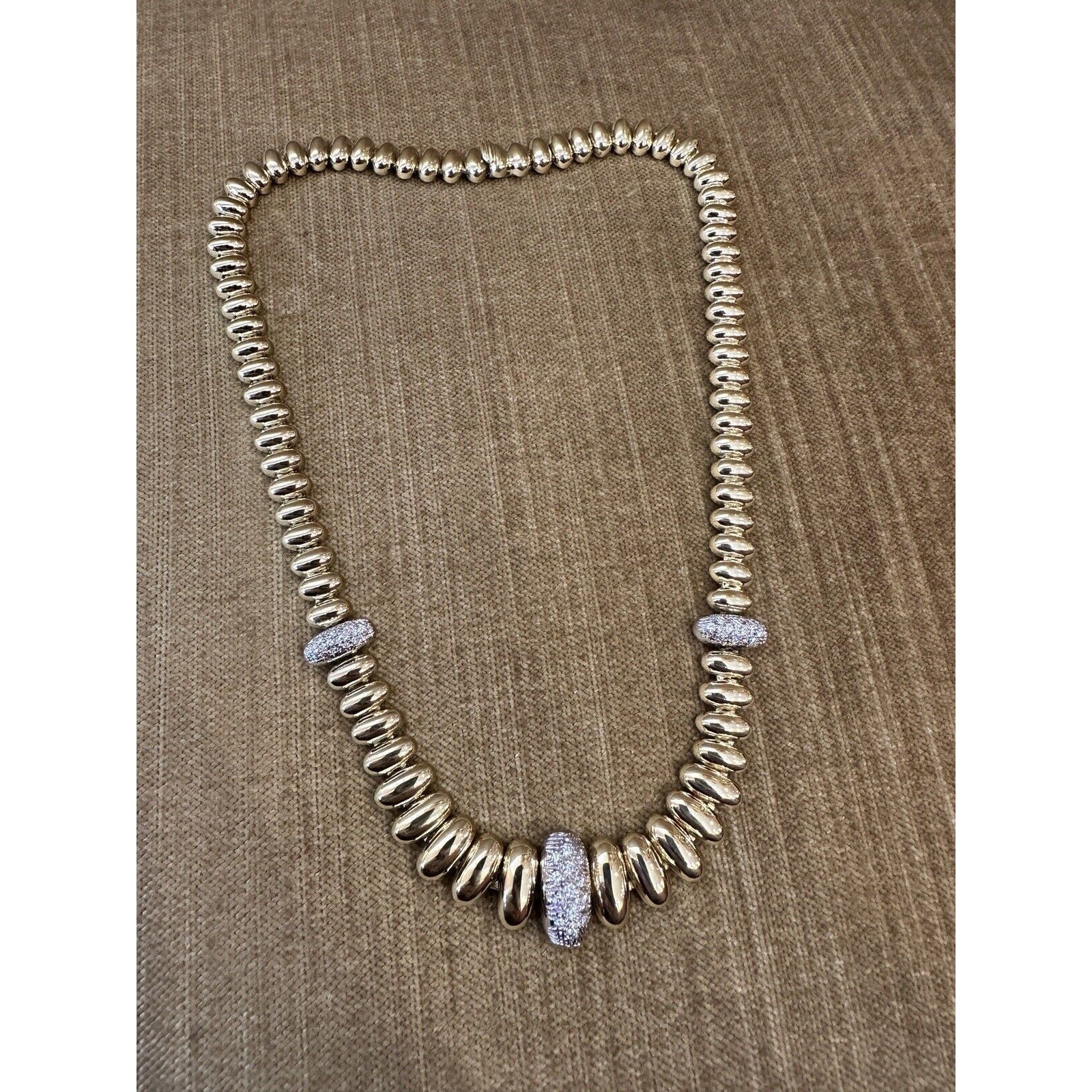 Oval Bead Link Choker Necklace with Diamond Links in 18k Yellow Gold-HM2557BV