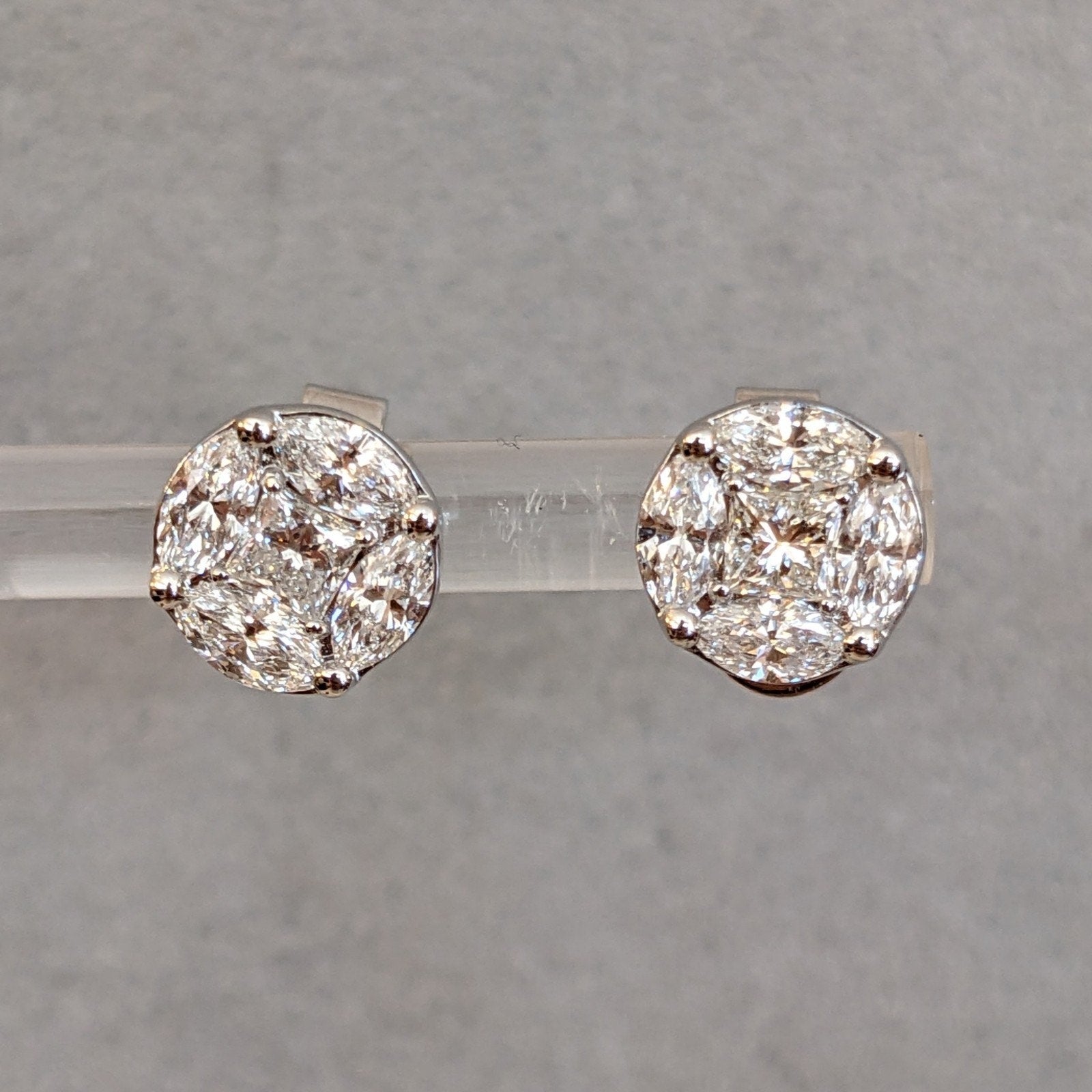 Illusion set Natural Diamond Earrings 1.62 cttw in 18k White Gold