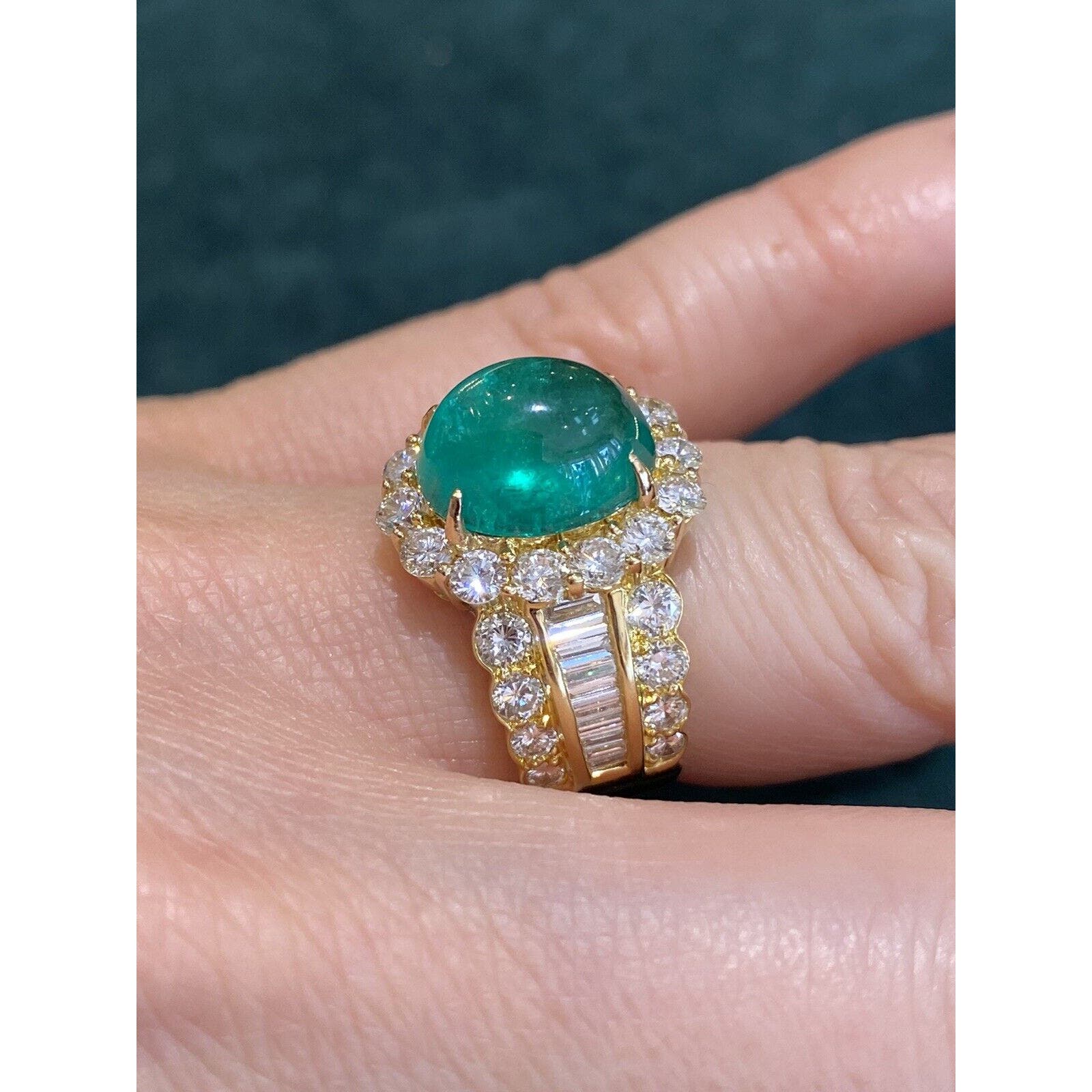 GIA 5.12ct Emerald Cabochon & Diamond Ring in 18k Yellow Gold - HM2222BR