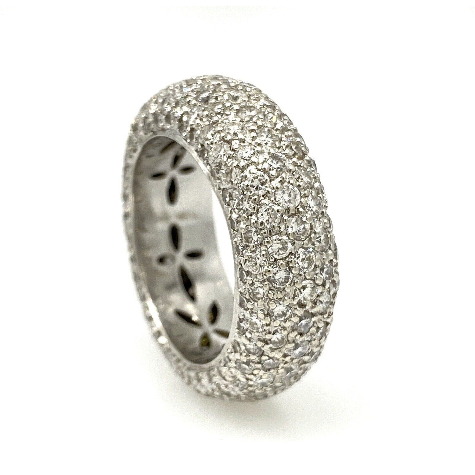 18k White Gold Wide Pave Diamond Eternity Band Ring 3.5 cttw Size 5.5